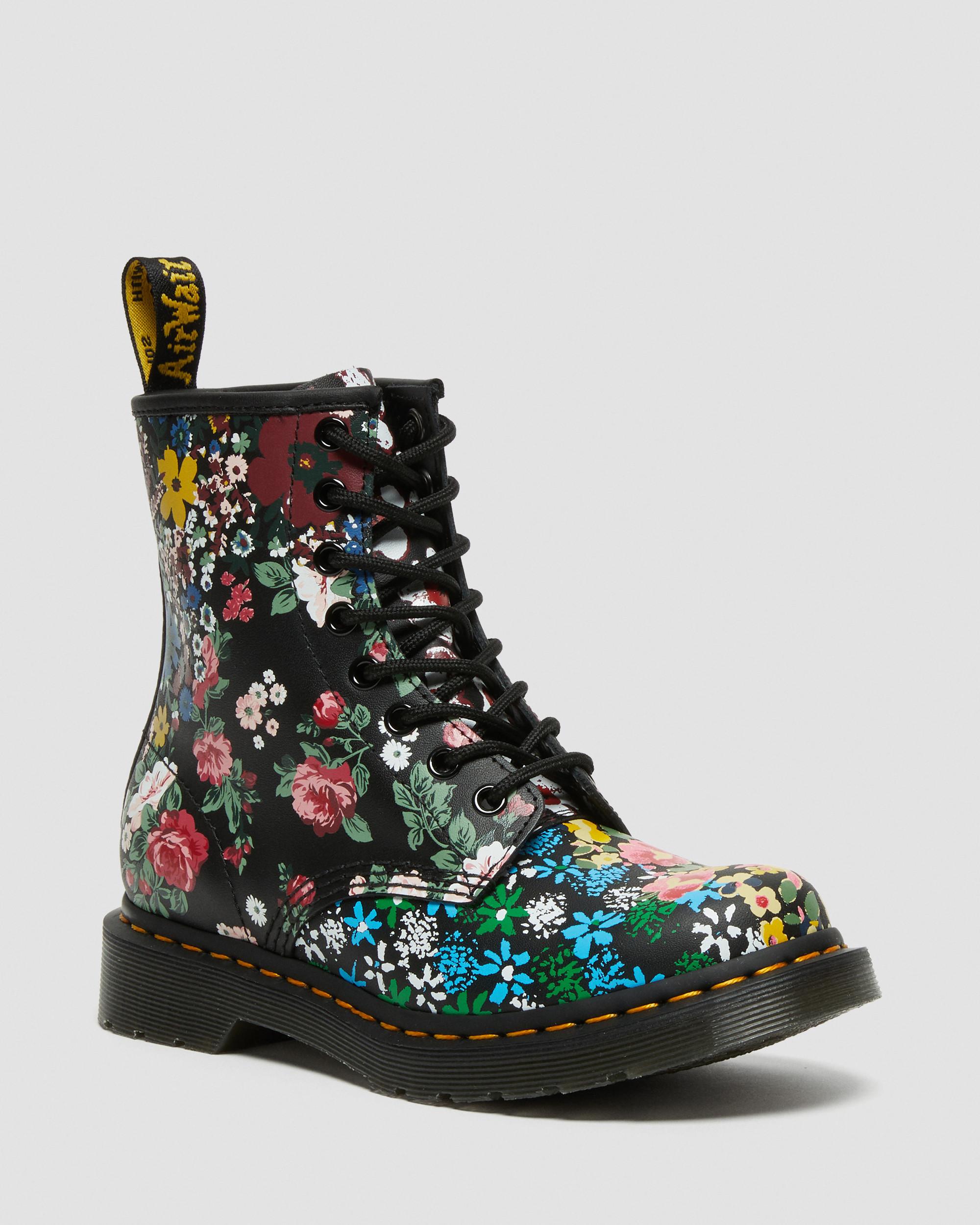 1460 Pascal Floral Mash Up Leather Lace Up Boots in WHITE+BLACK