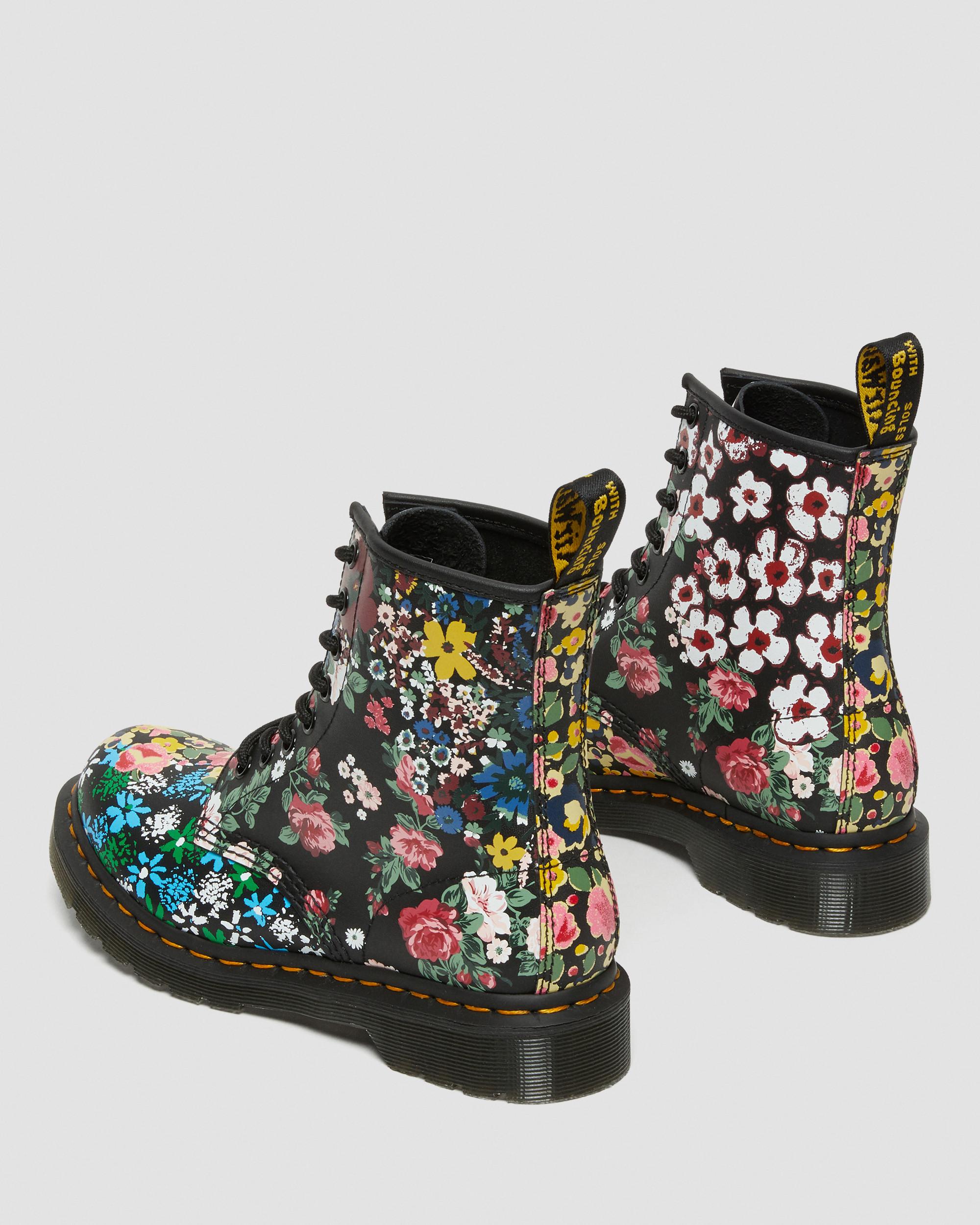 Dr.Martens ドクターマーチン 8ホール PASCAL FLORAL 1460 Pascal Floral Mash Up Leather Lace Up Boots in WHITE+BLACK