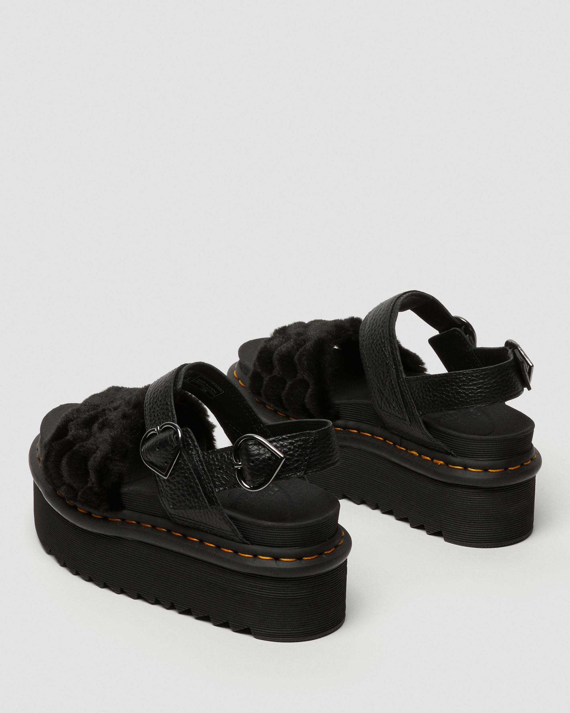 Voss Quad Fluffy Faux Fur Platform Sandals in Black