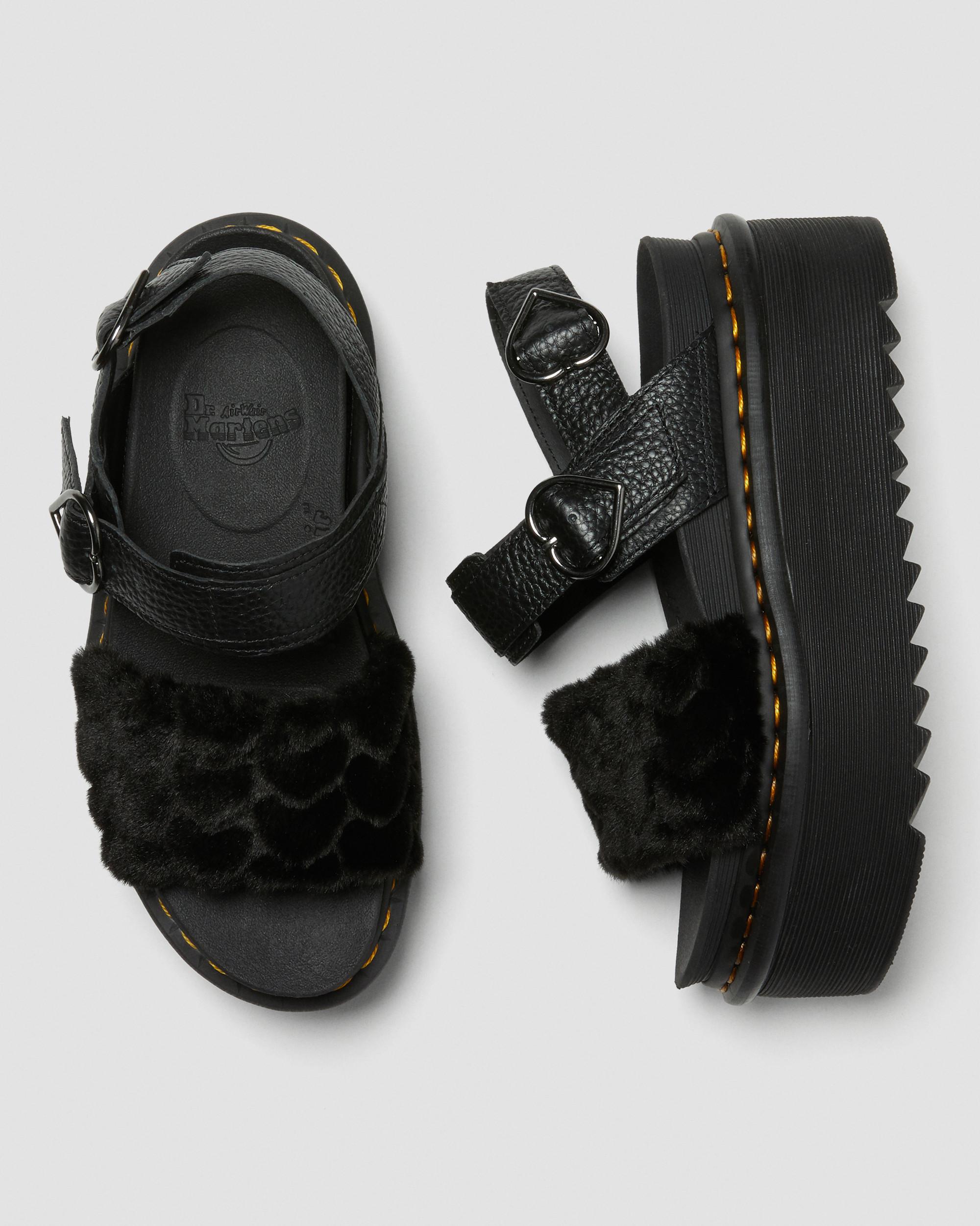 Voss Quad Fluffy Faux Fur Platform Sandals in Black