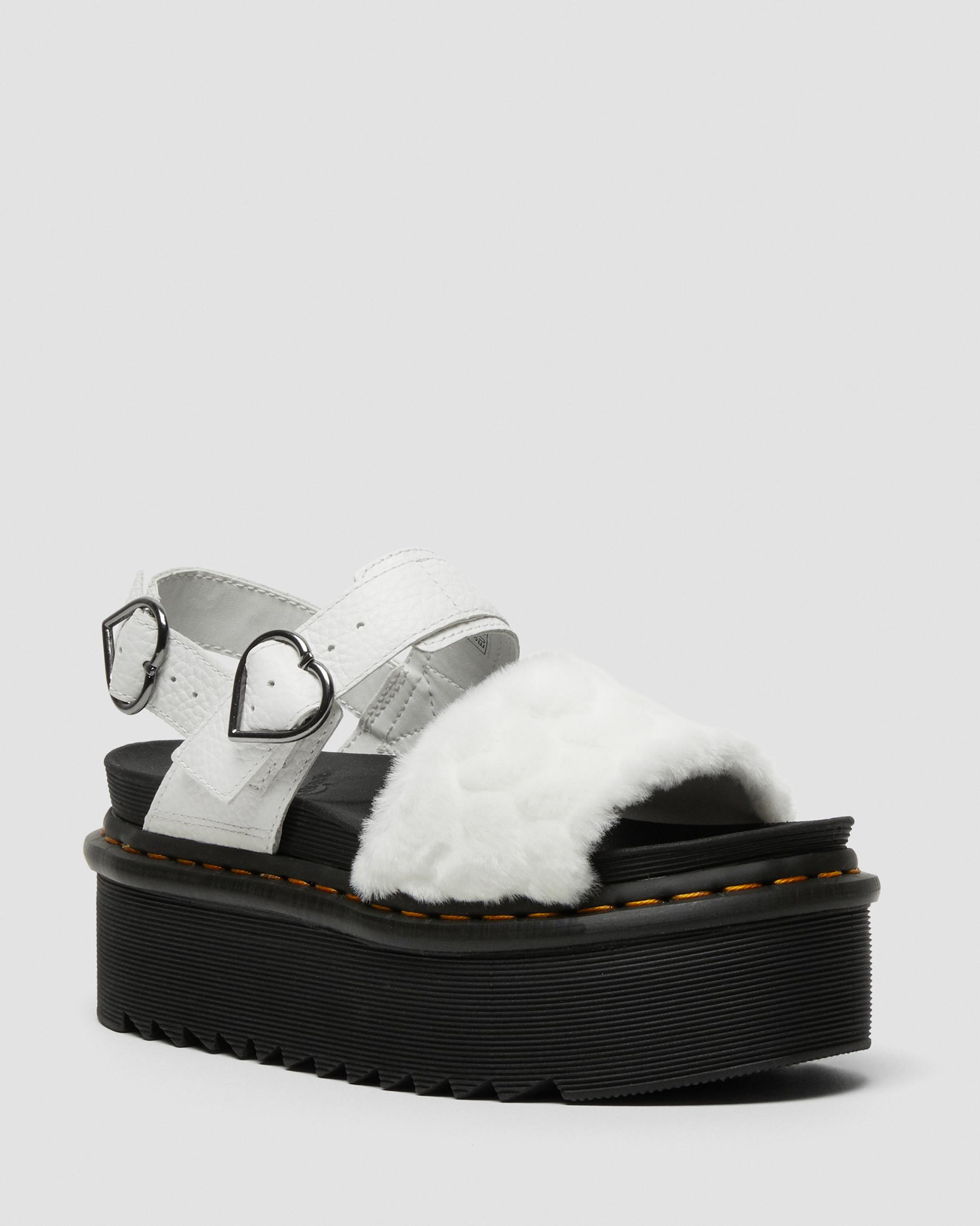 Voss Fluffy Faux Fur Platform Sandals in WHITE | Dr. Martens™
