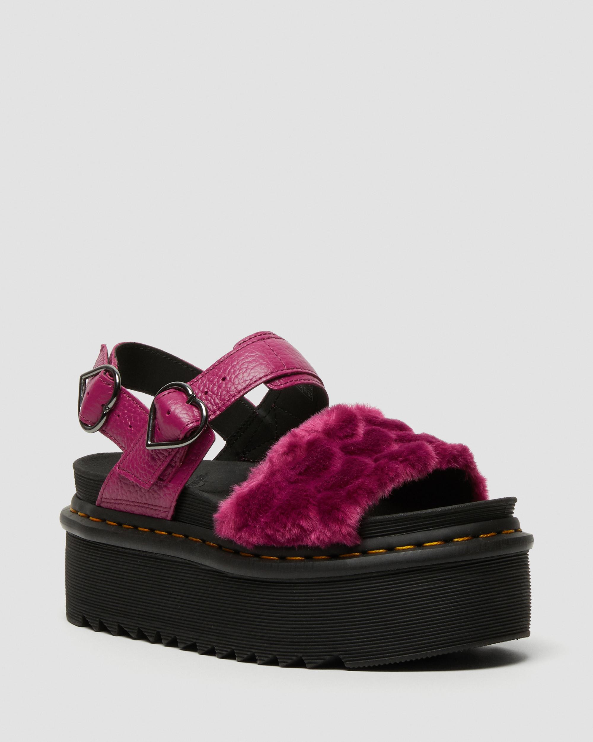 Voss Fluffy Faux Fur Platform Sandals in Pink | Dr. Martens