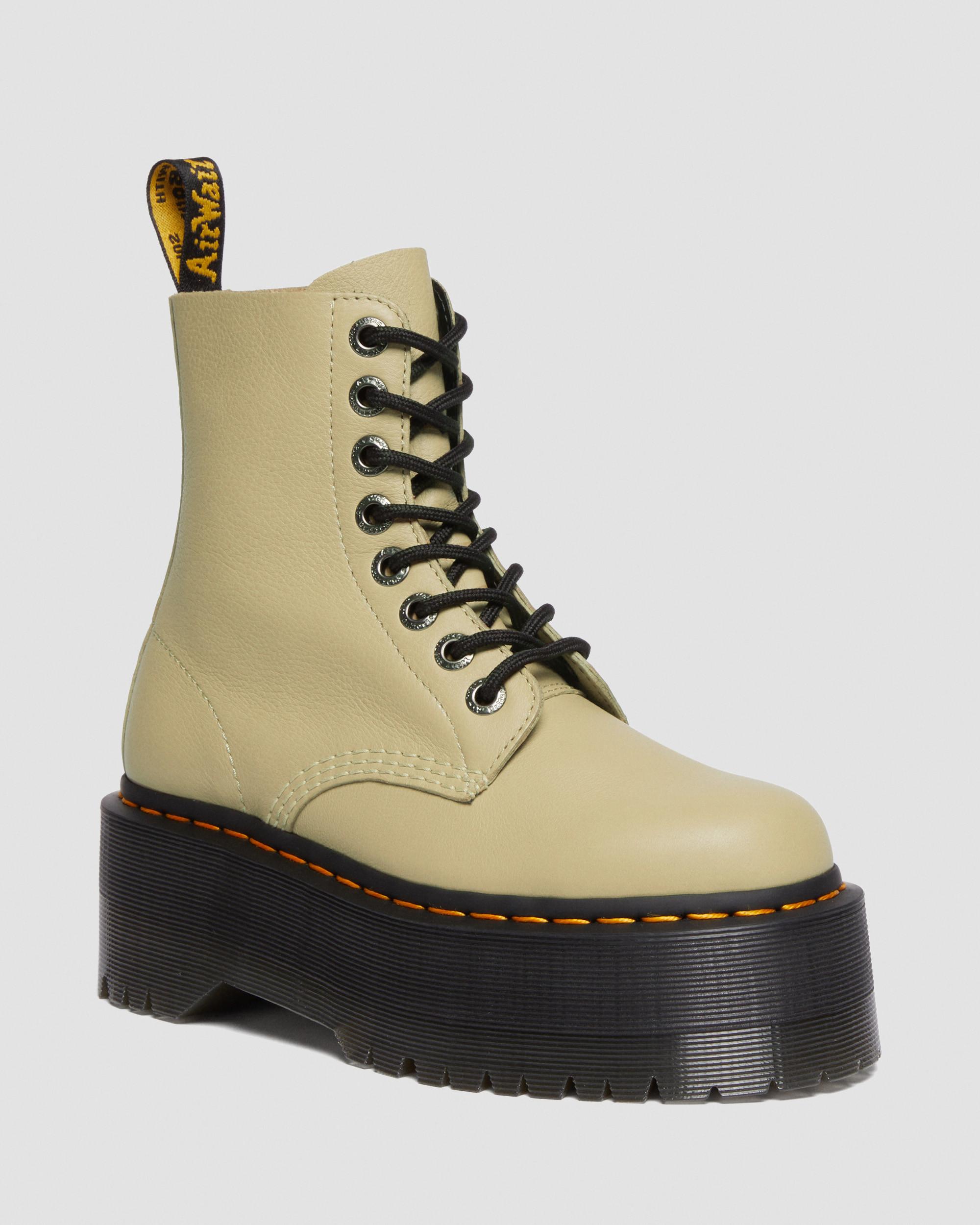 1460 Pascal Max Leather Platform Boots in Pale Olive | Dr. Martens