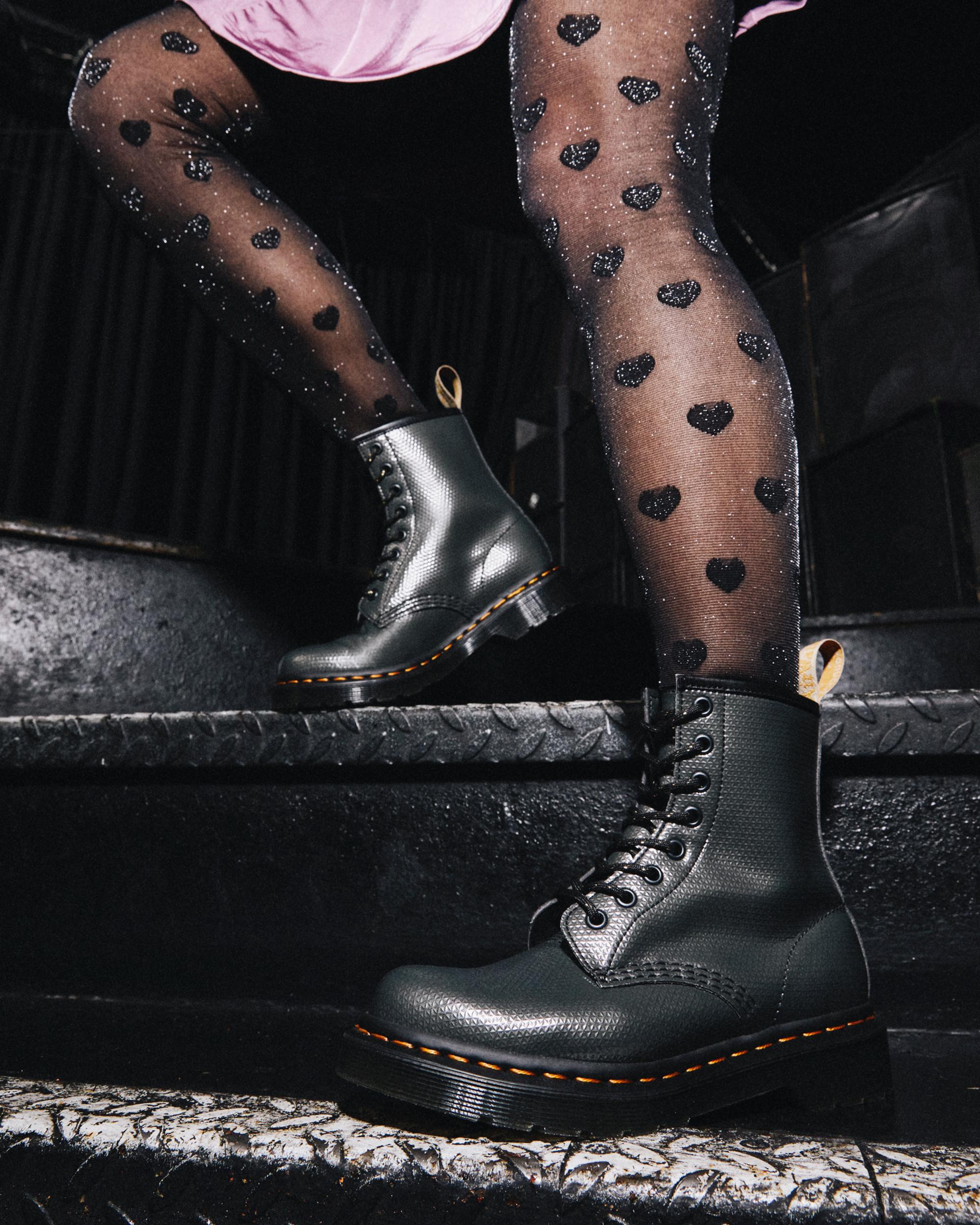 Vegan 1460 Metallic Emboss Lace Up Boots in GUNMETAL | Dr. Martens™