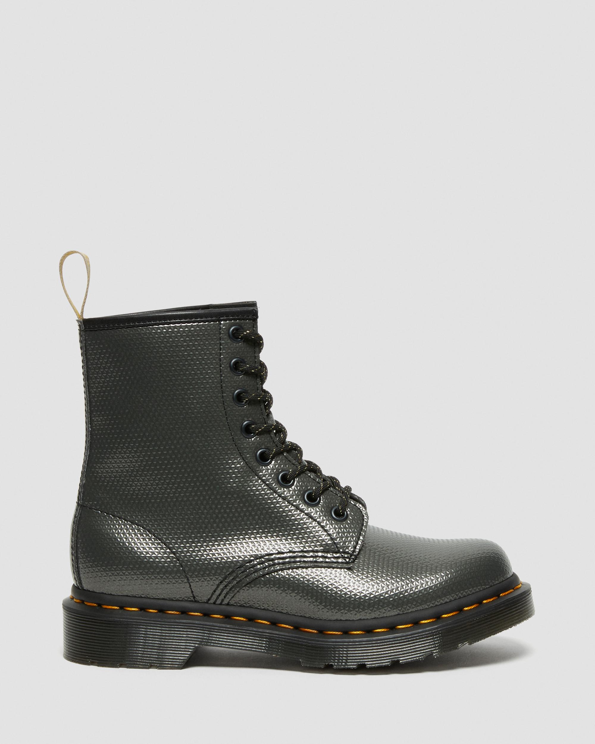 Vegan 1460 Metallic Emboss Lace Up Boots in GUNMETAL | Dr. Martens™