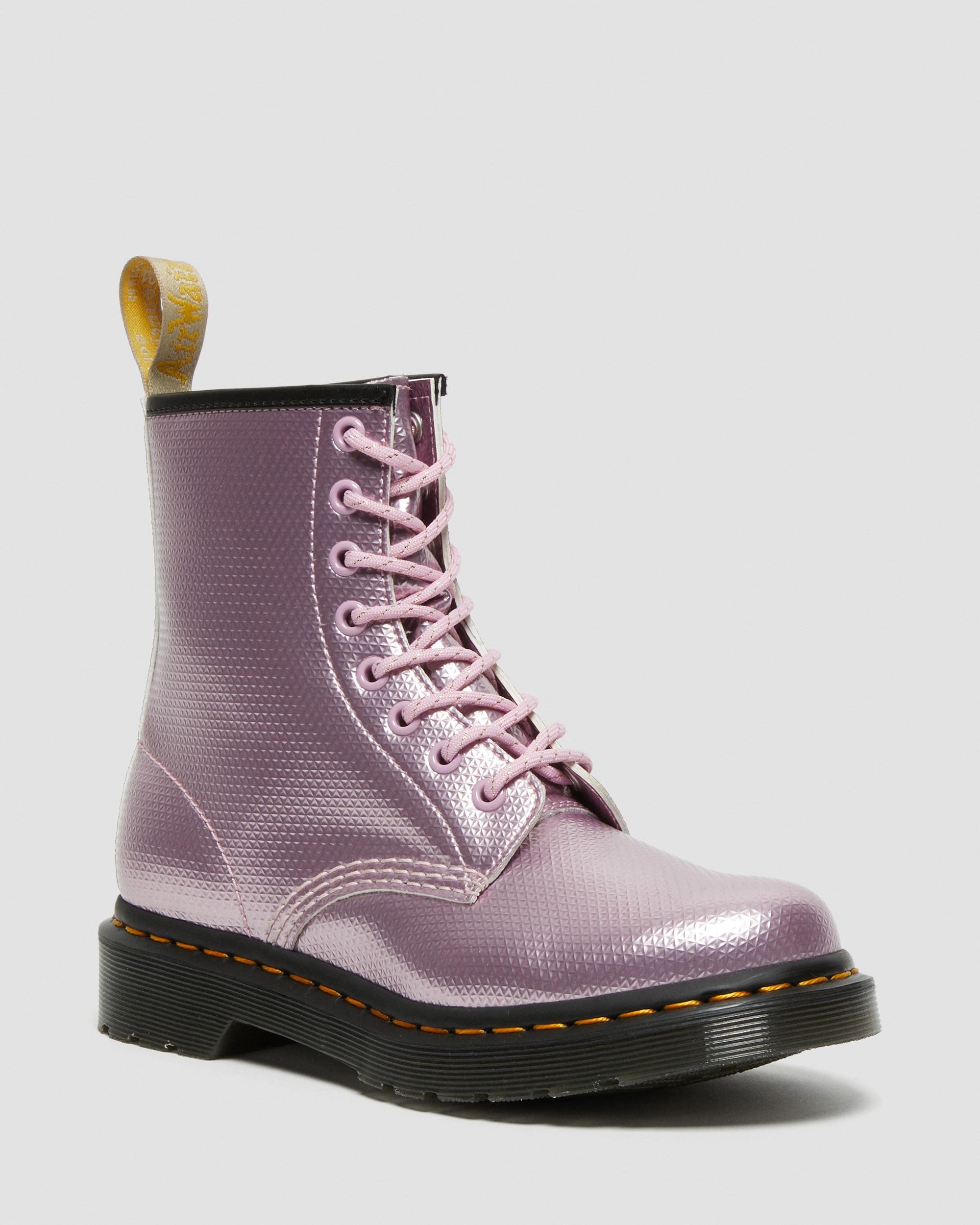 Vegan 1460 Metallic Emboss Lace Up Boots in PINK LAVENDER | Dr