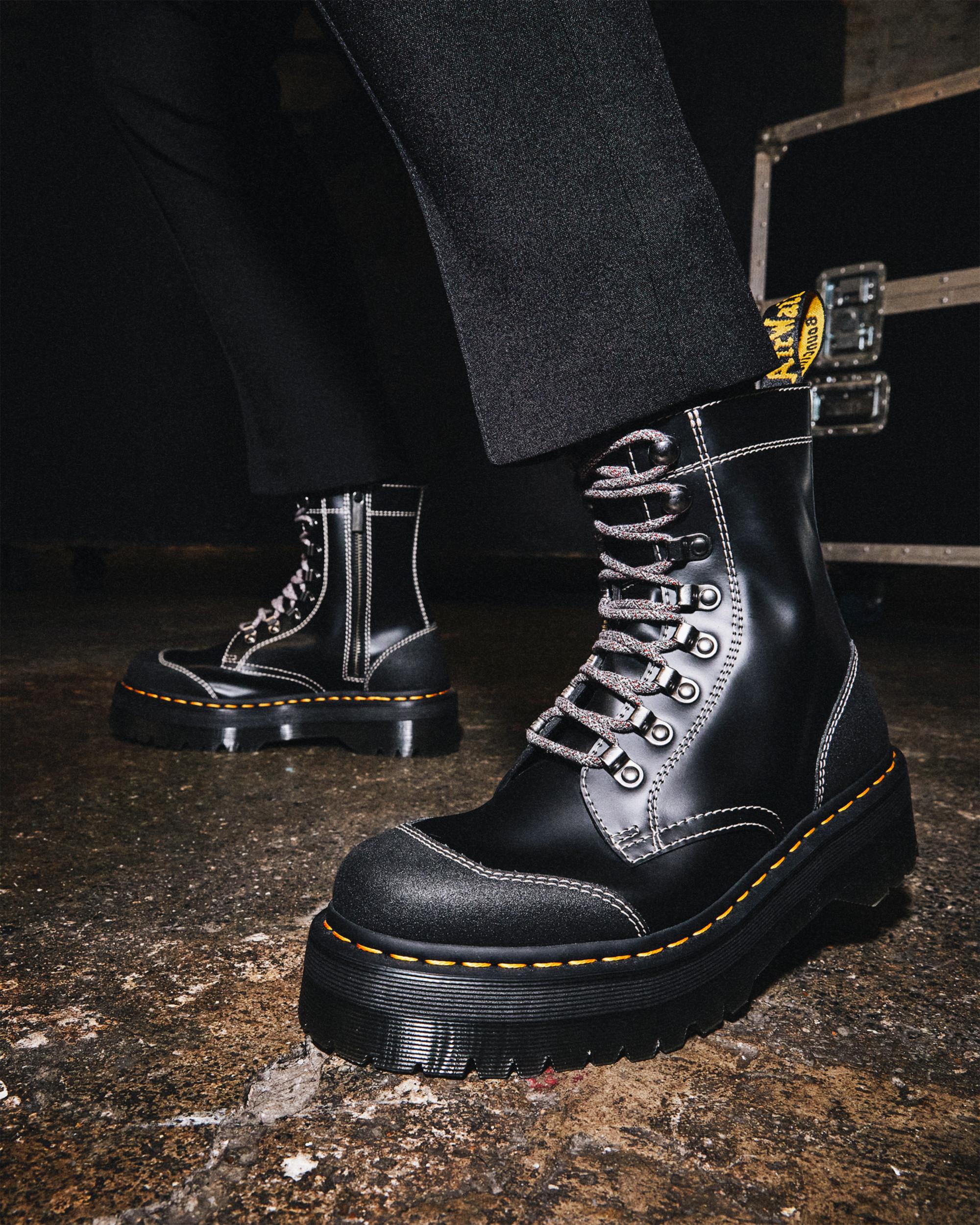 Moreno Bex Smooth Leather Platform Boots in BLACK+BLACK | Dr. Martens™