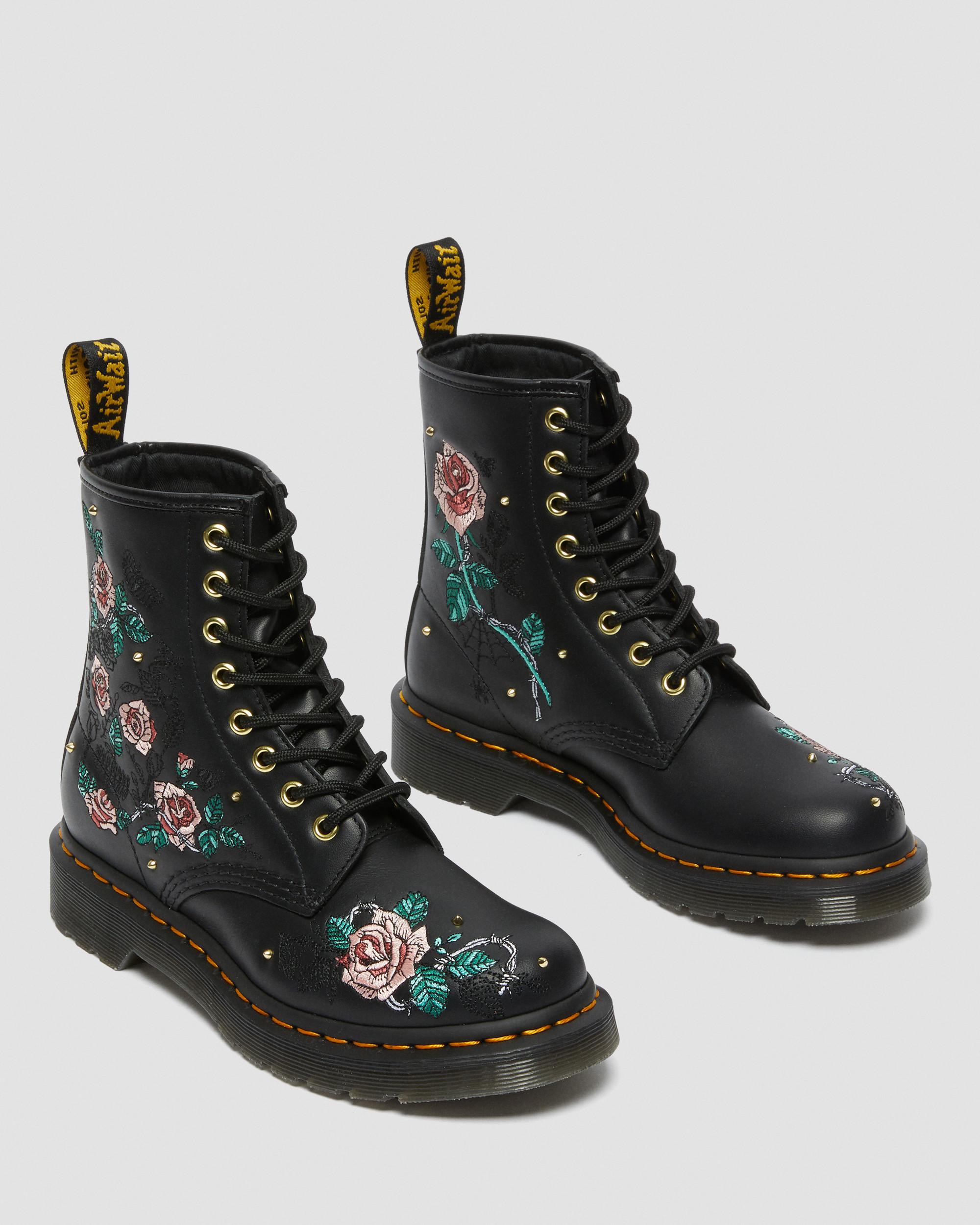 1460 Vonda Floral Leather Lace Up Boots in BLACK | Dr. Martens™