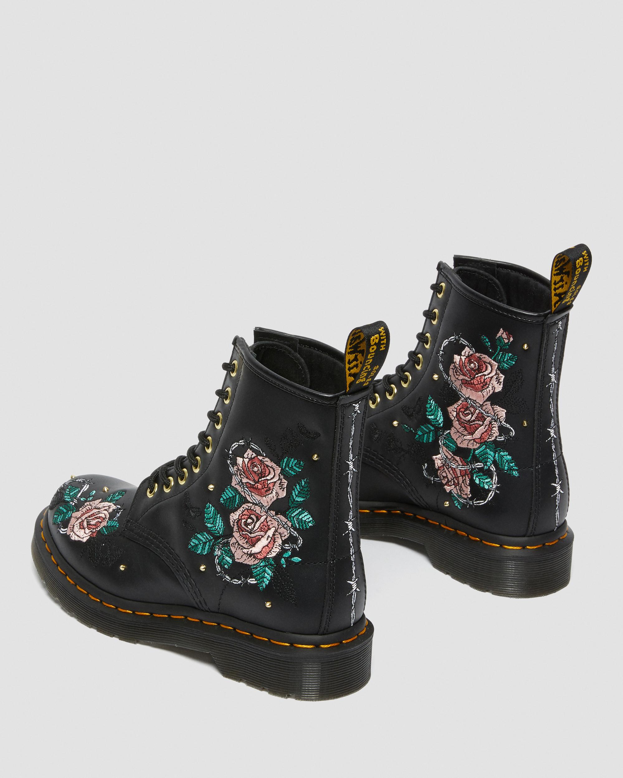 1460 Vonda Floral Leather Lace Up Boots in BLACK | Dr. Martens™