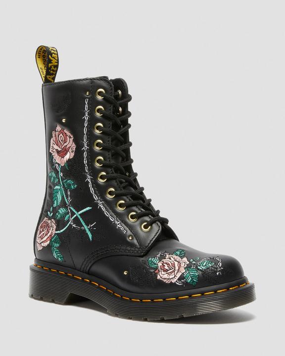 1490 Vonda Floral Leather Mid Calf Boots in Black | Dr. Martens 1490 Vonda Floral Leather Mid Calf Boots in Black | Dr. Martens