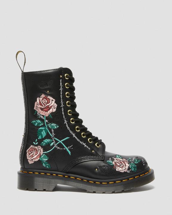 1490 Vonda Floral Leather Mid Calf Boots in Black | Dr. Martens 1490 Vonda Floral Leather Mid Calf Boots in Black | Dr. Martens