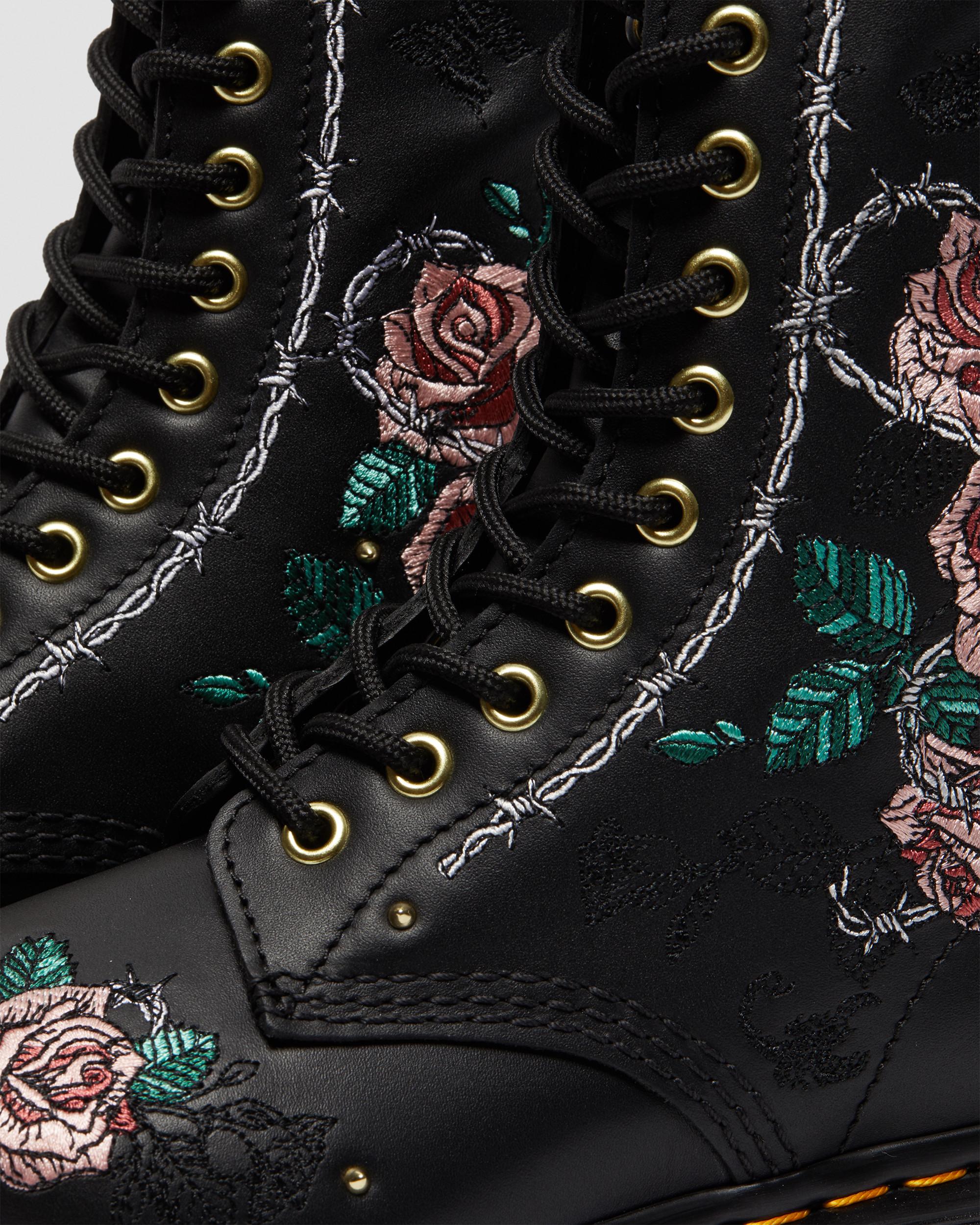 1490 Vonda Floral Leather Mid Calf Boots in BLACK | Dr. Martens™