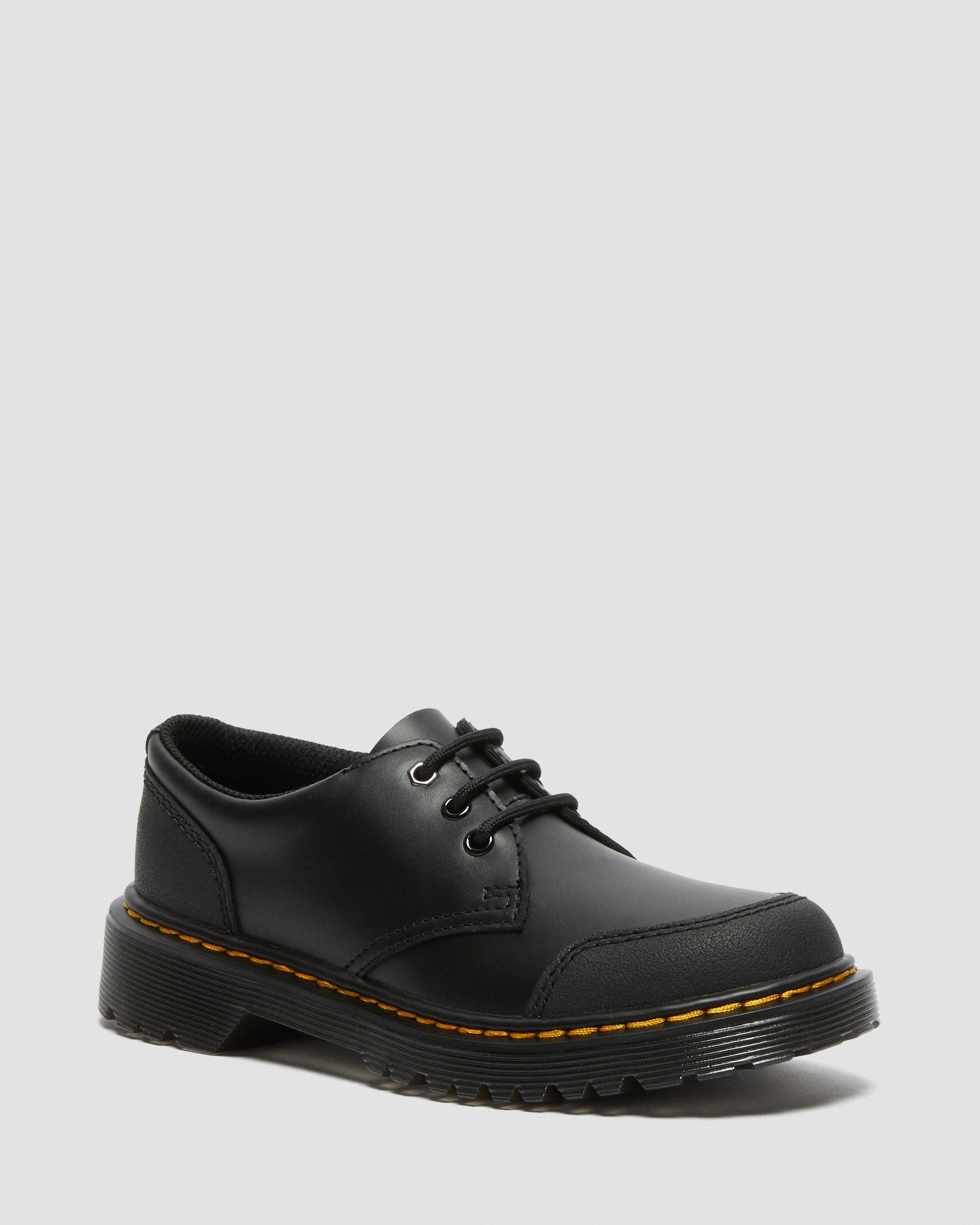 Junior 1461 Overlay Leather Shoes in Black | Dr. Martens