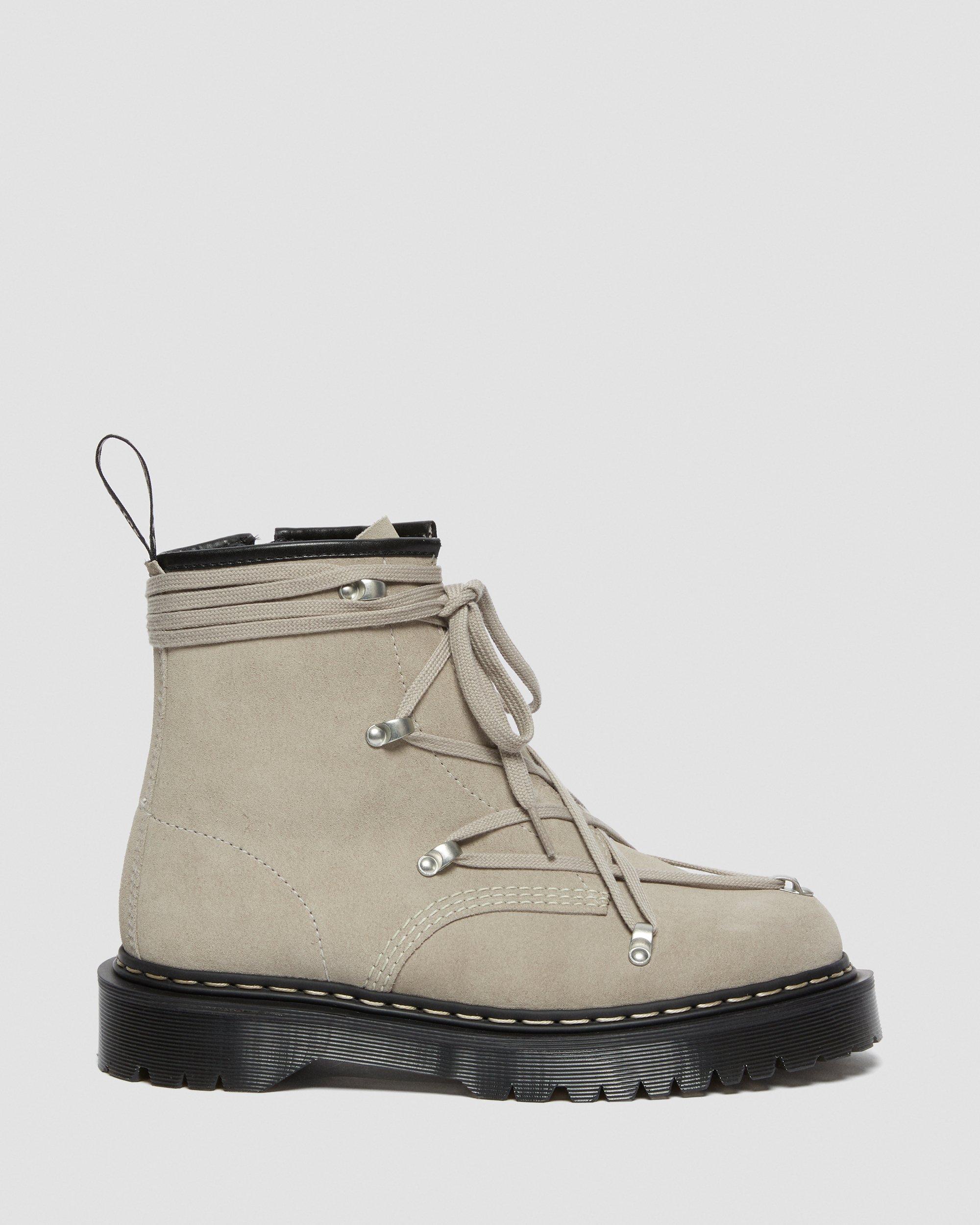 1460 Rick Owens Bex Suede Lace Up Boots in Light Taupe | Dr. Martens