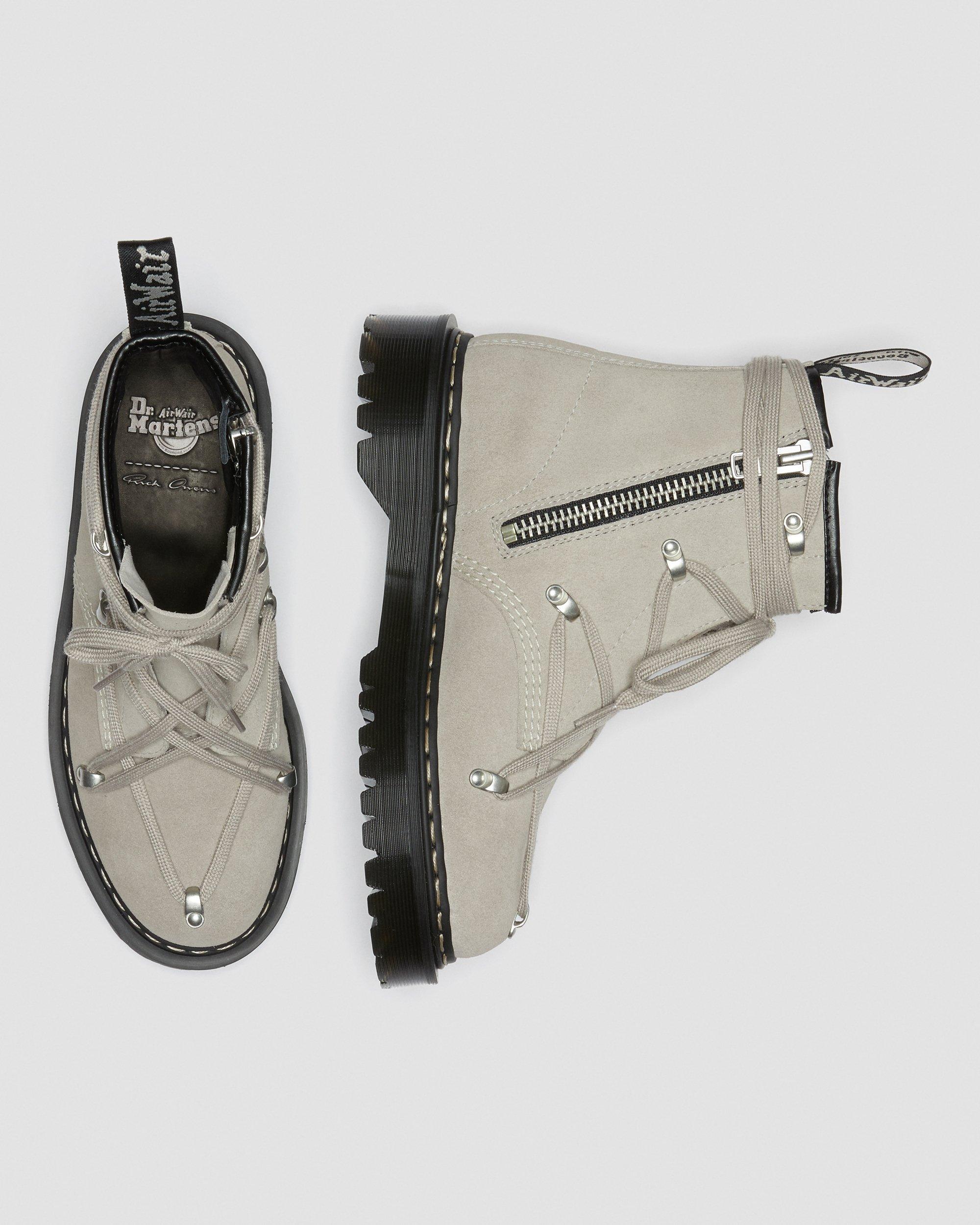 1460 Rick Owens Bex Suede Lace Up Boots in Light Taupe | Dr. Martens