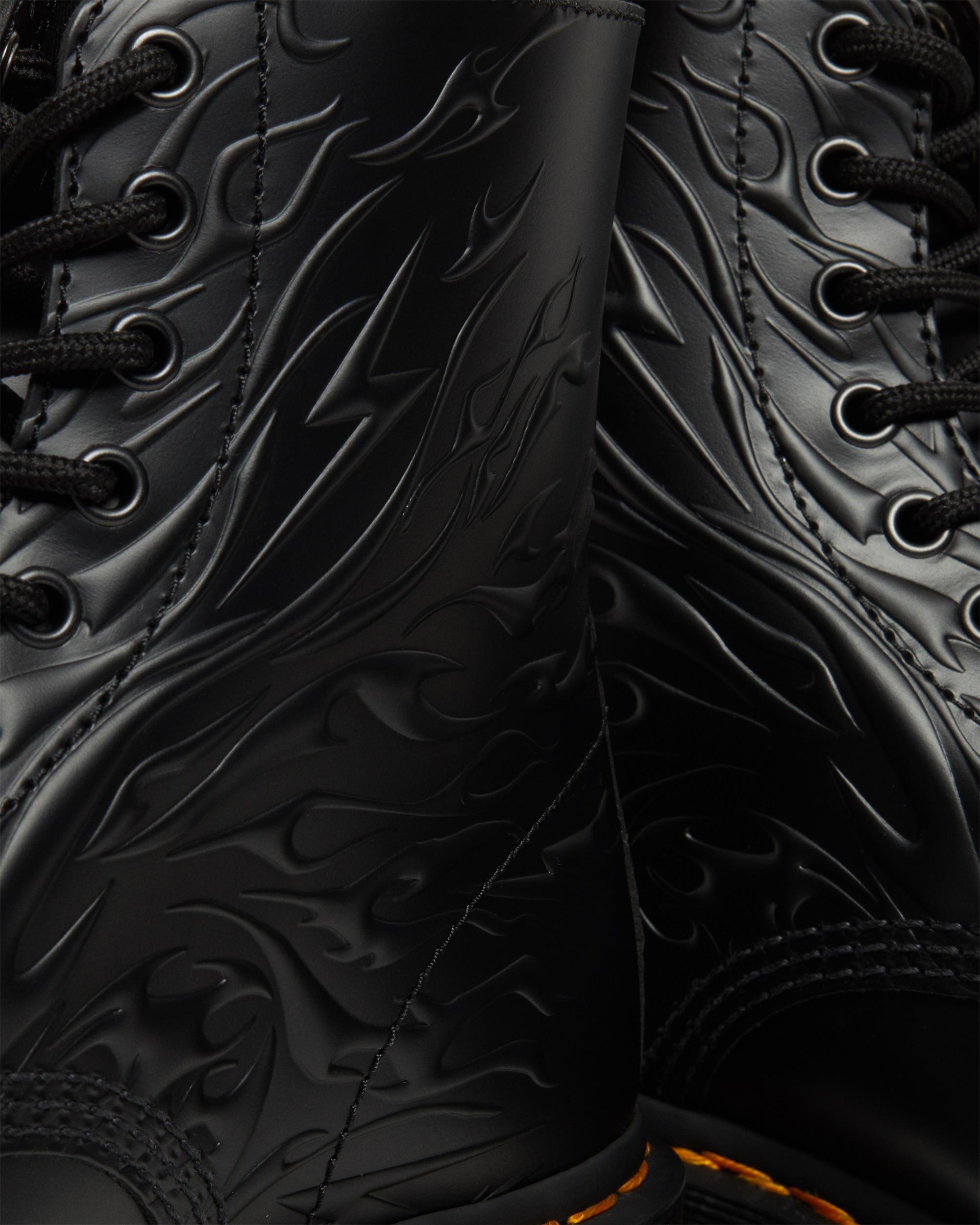 1460 Flames Emboss Leather Lace Up Boots in BLACK | Dr. Martens™
