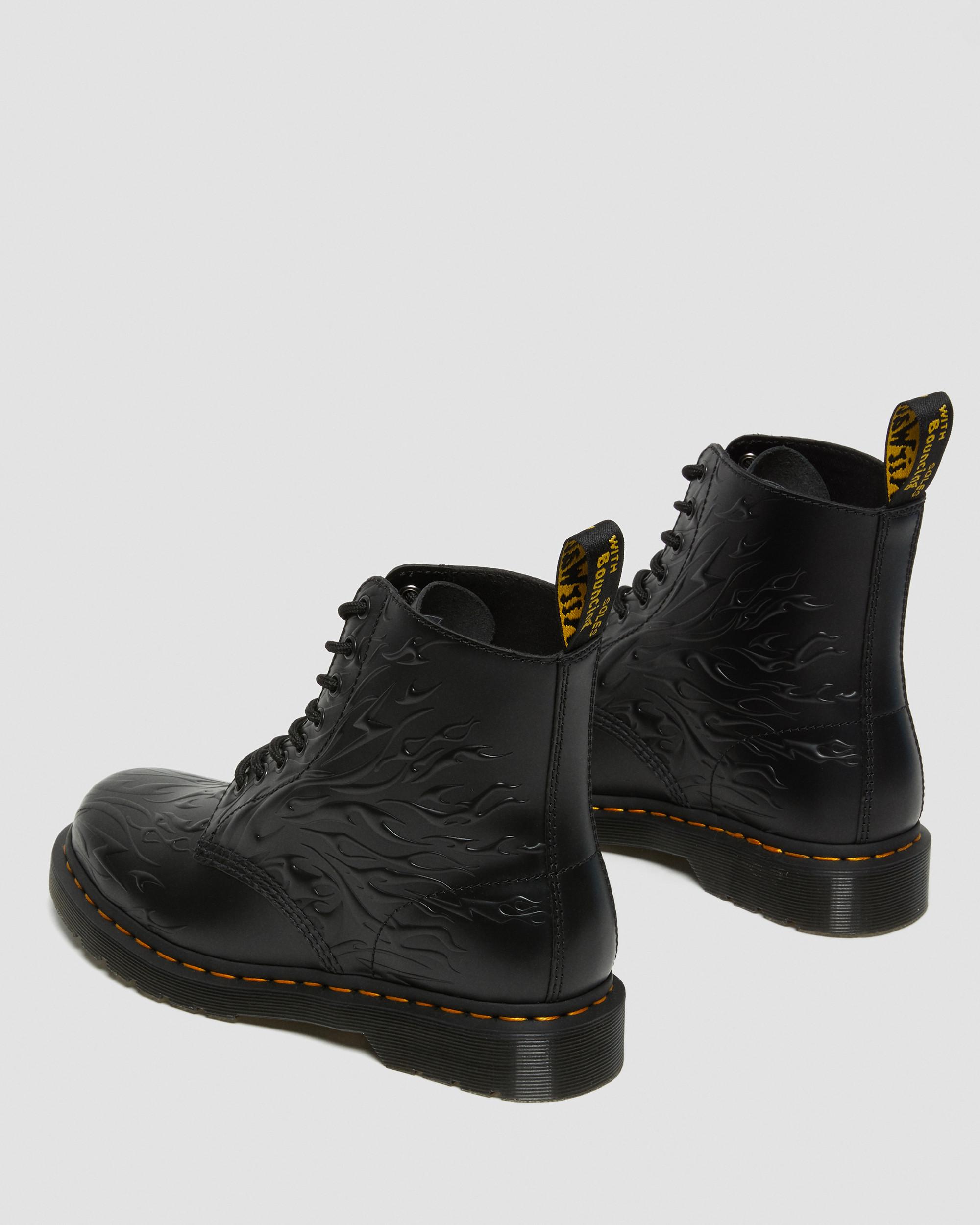 1460 Flames Emboss Leather Lace Up Boots in BLACK | Dr. Martens™