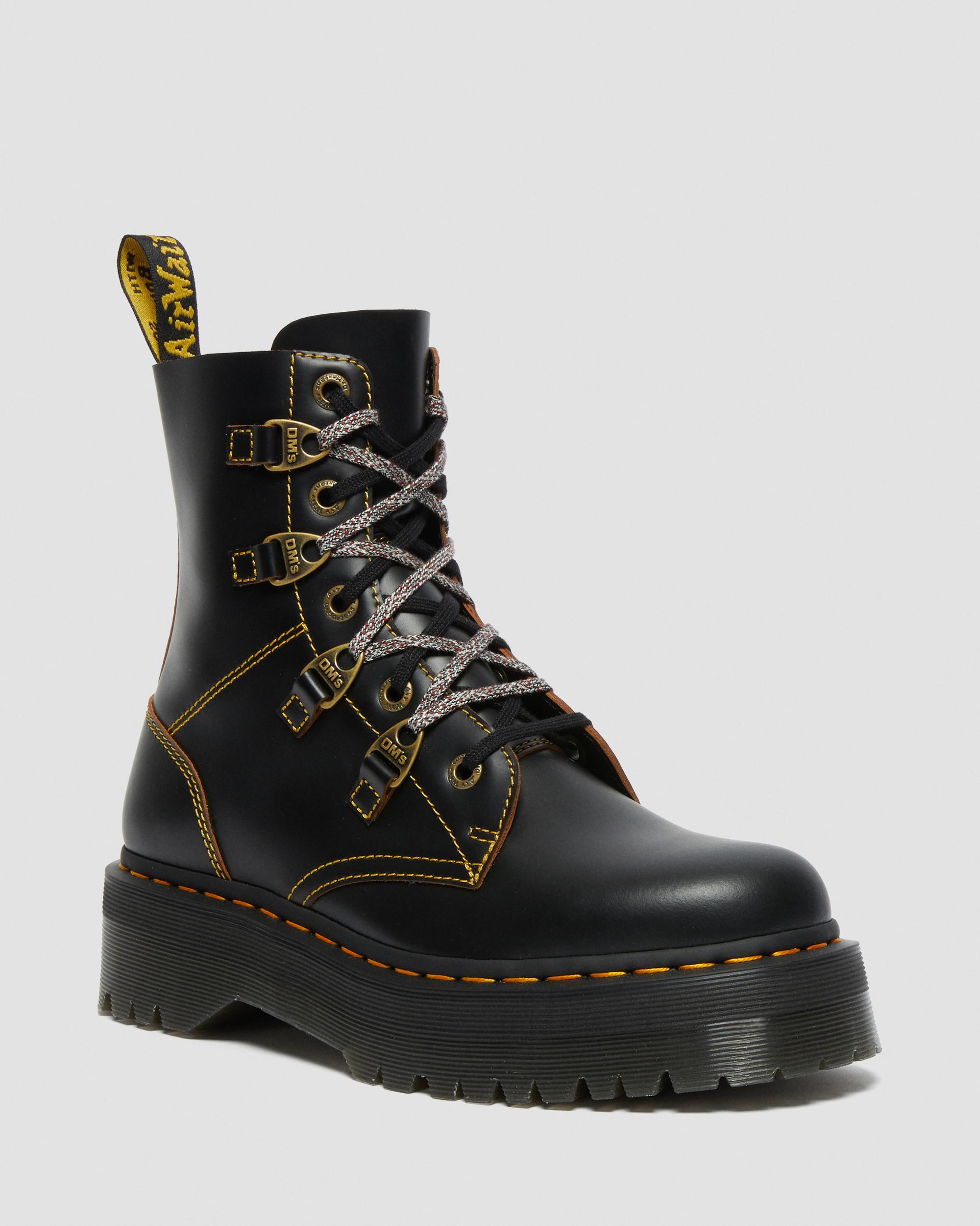 Collier Bex Double Laced Leather Platform Boots in BLACK | Dr