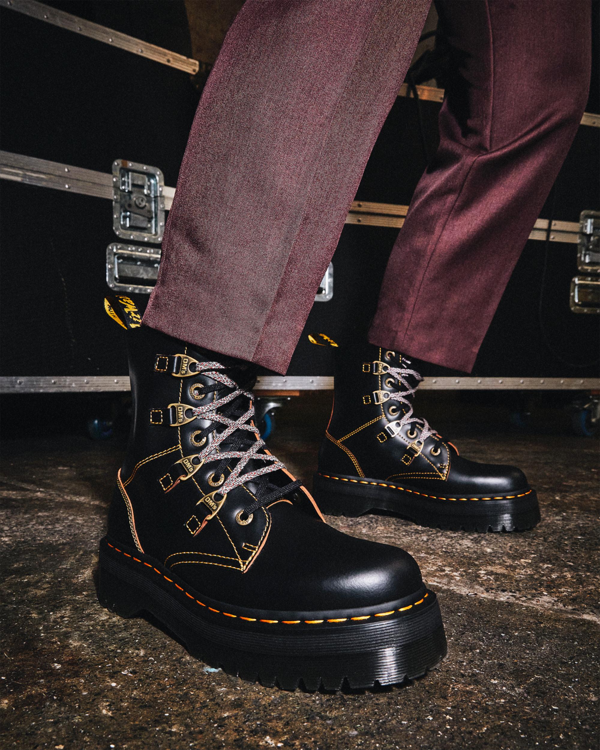 Collier Bex Double Laced Leather Platform Boots in BLACK | Dr