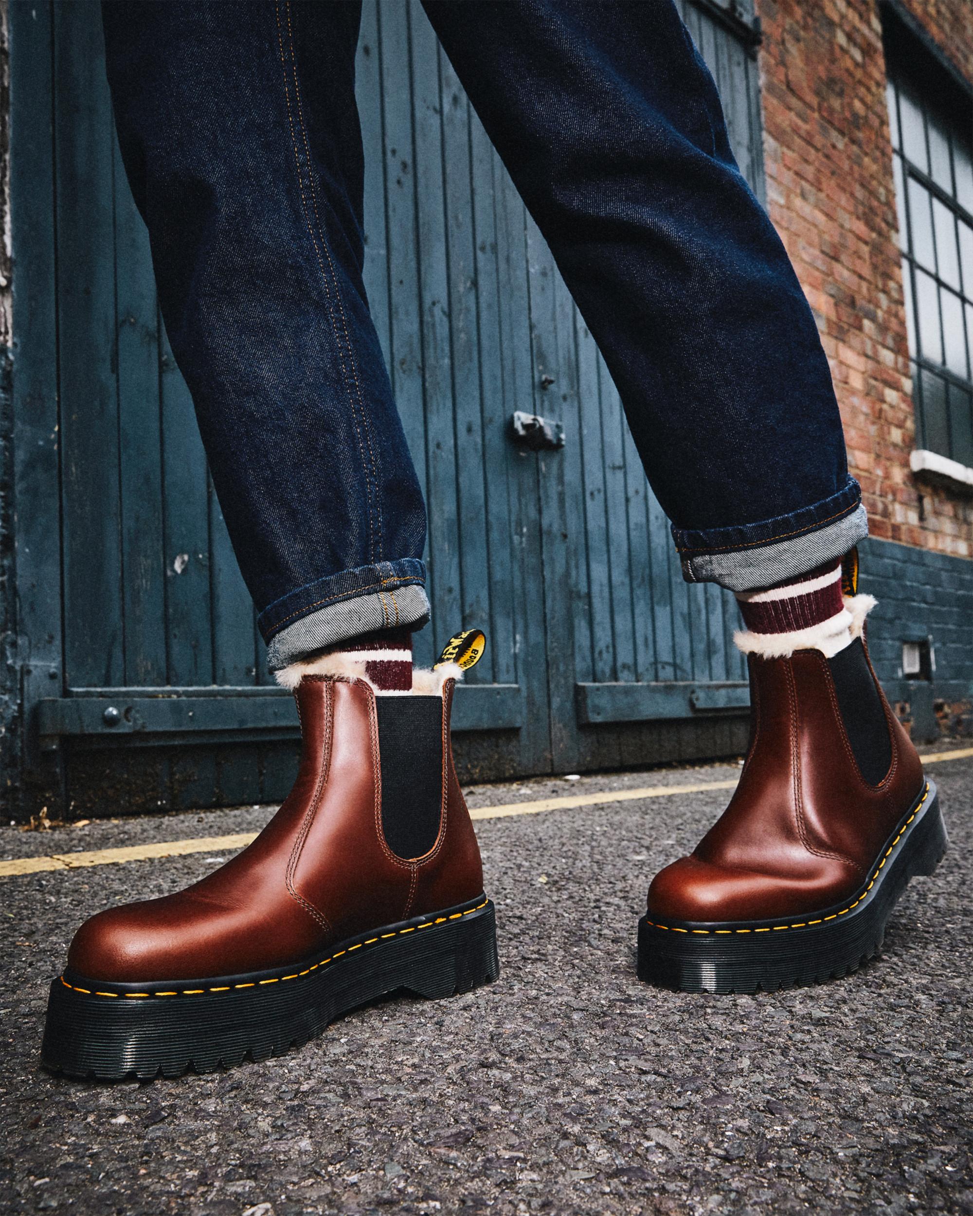 2976 Faux Fur Lined Platform Boots, Brown | Dr. Martens