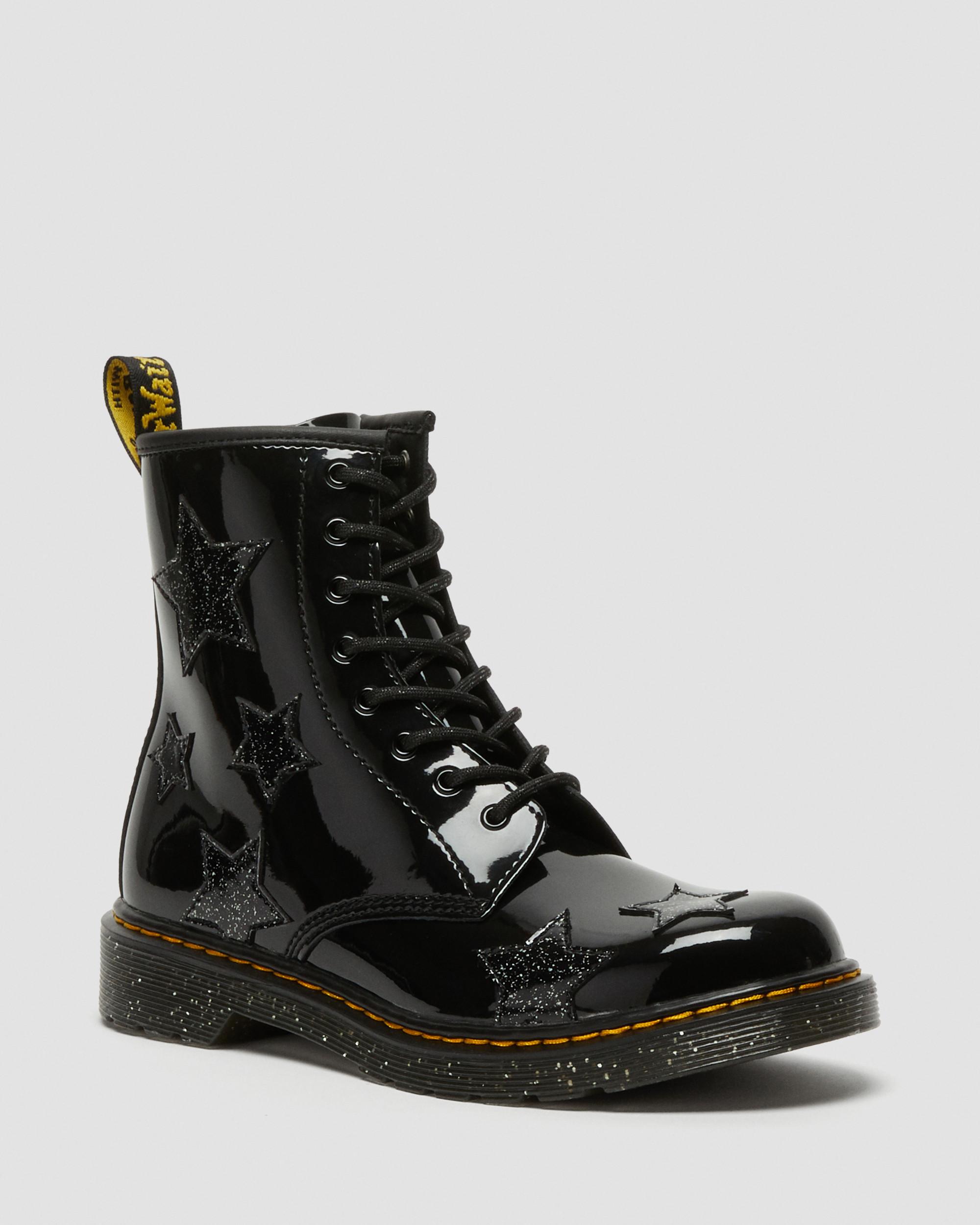 Youth 1460 Glitter Star Patent Lace UpBoots in Black | Dr. Martens