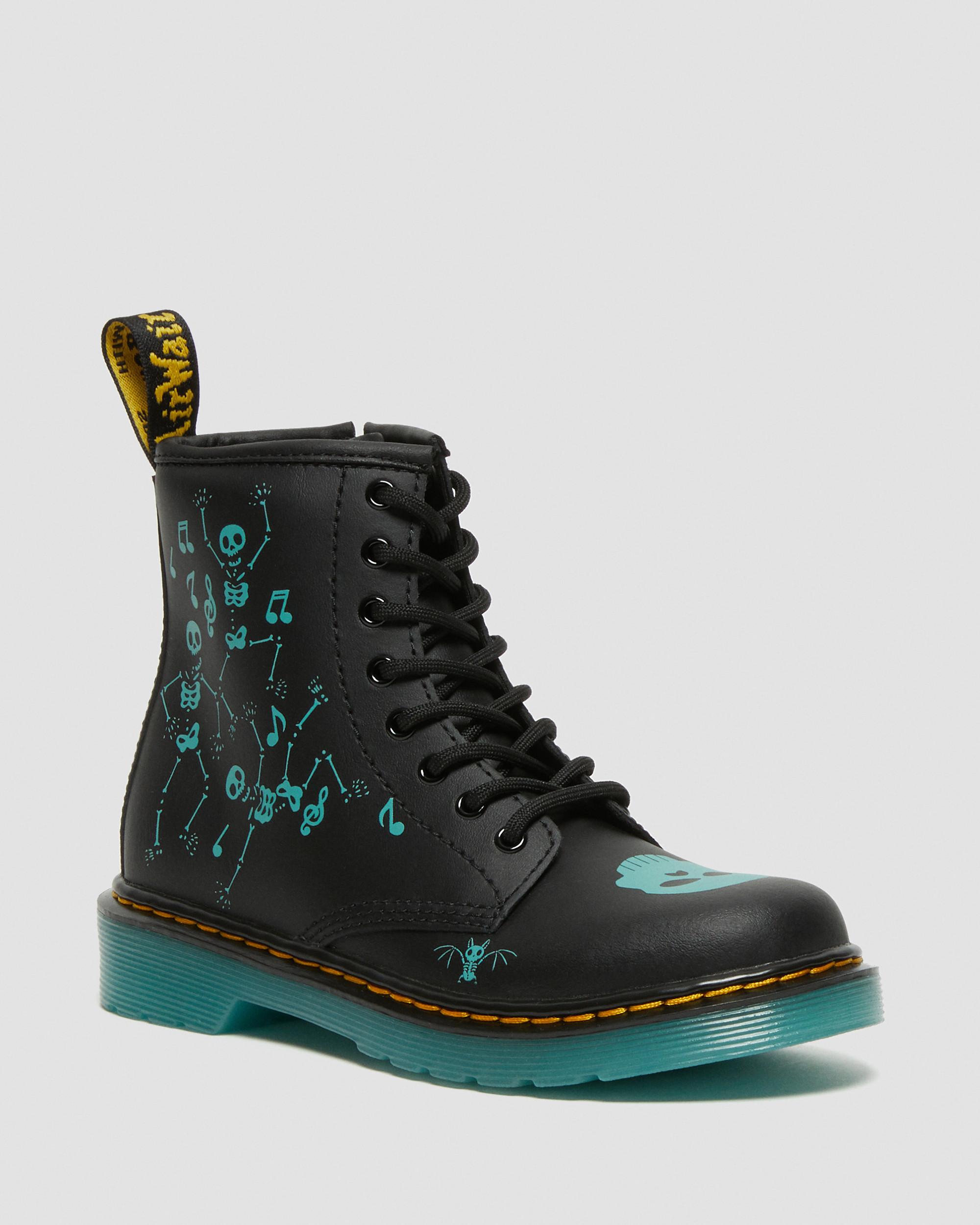 Junior 1460 Skelly Print Leather Lace Up Boots in Black | Dr. Martens