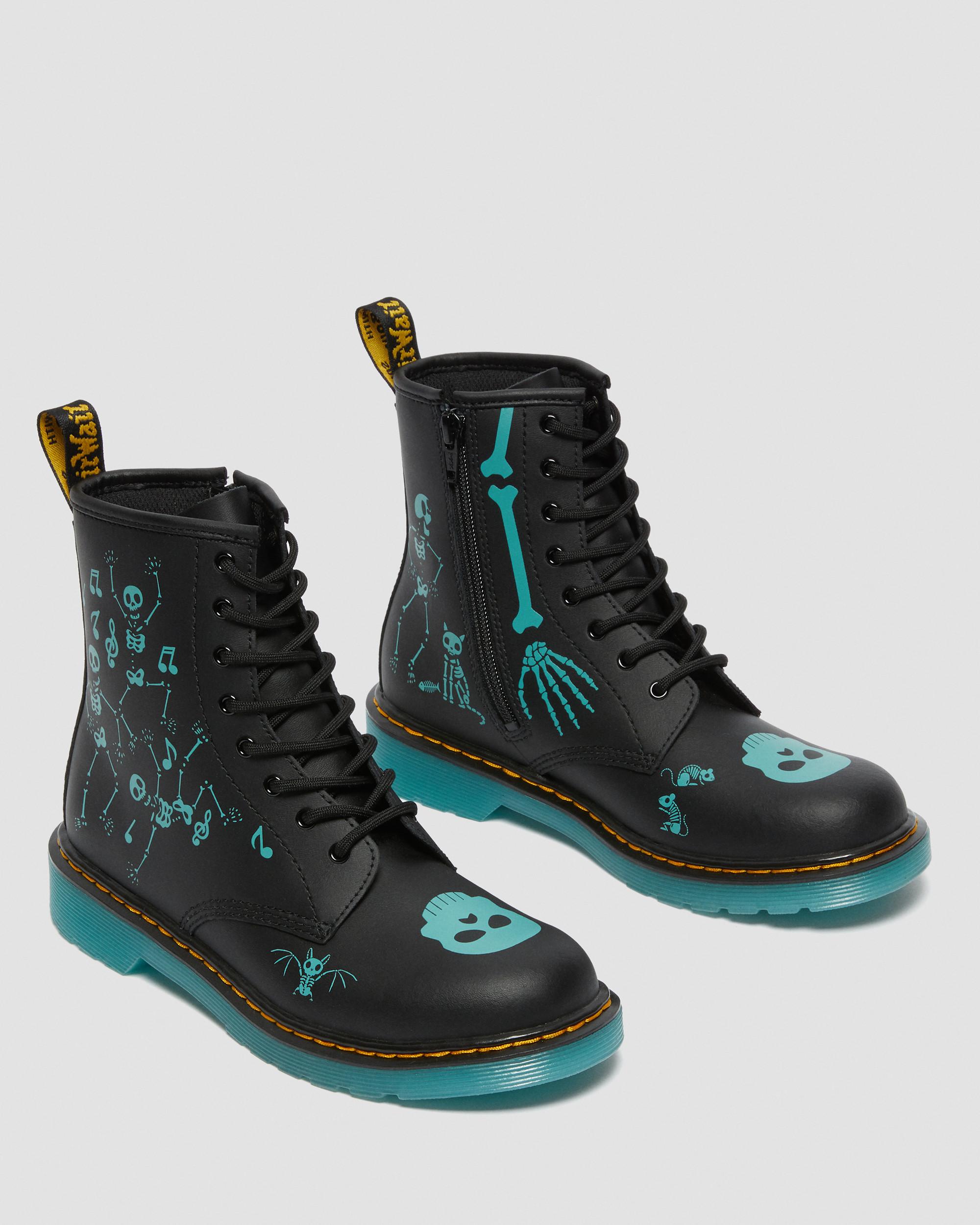 Youth 1460 Skelly Print Leather Lace Up Boots in BLACK | Dr. Martens™