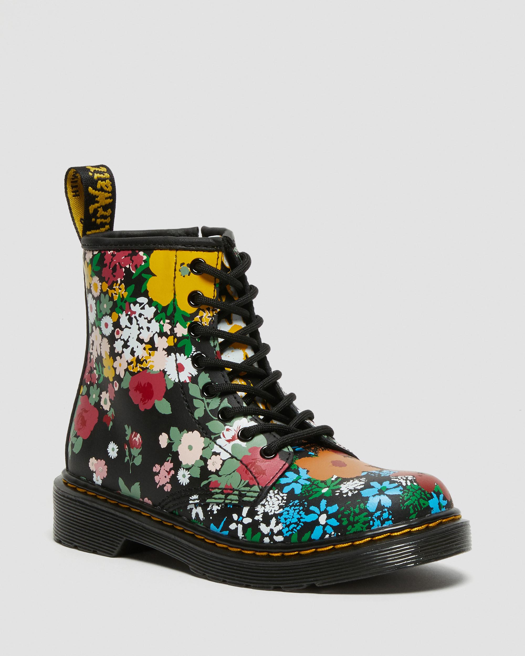 Junior 1460 Floral Mash Up Leather Lace Up Boots in BLACK | Dr