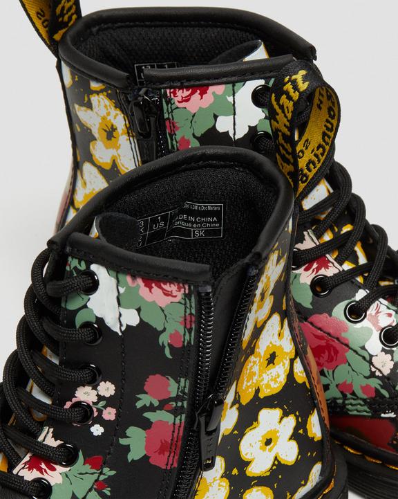 Junior 1460 Floral Mash Up Leather Lace Up Boots in Black | Dr. Martens