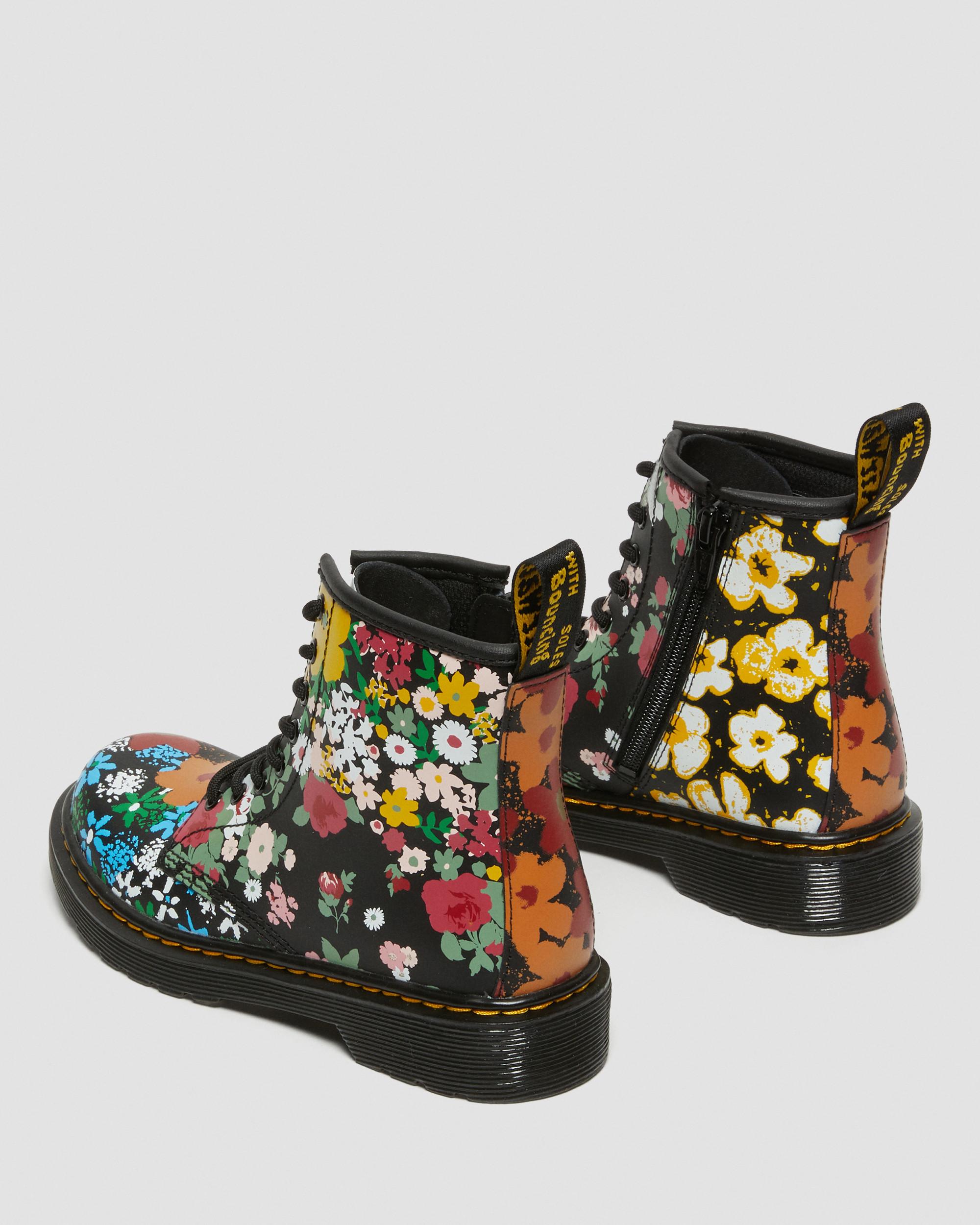 Junior 1460 Floral Mash Up Leather Lace Up Boots in BLACK | Dr