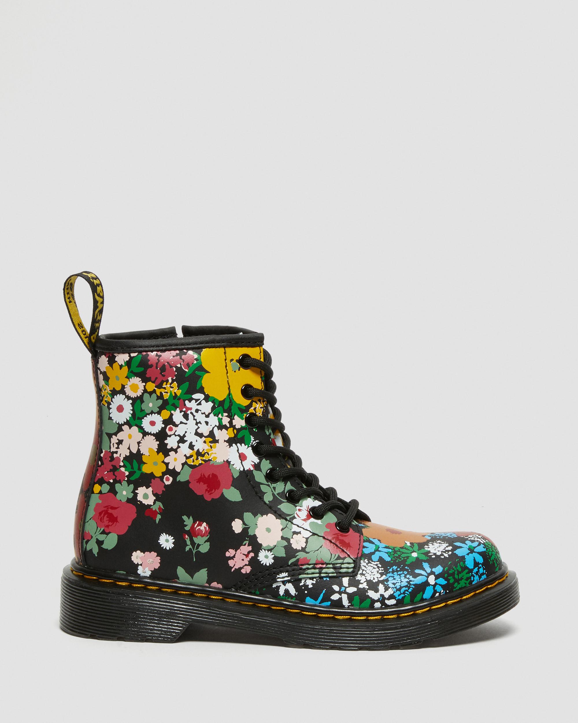 Junior 1460 Floral Mash Up Hydro Leather Lace Up Boots in BLACK
