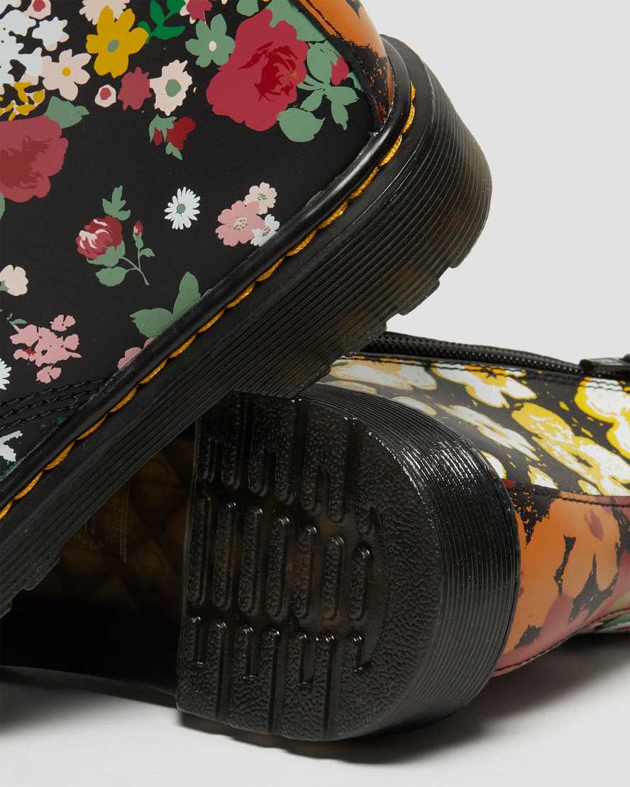 Junior 1460 Floral Mash Up Leather Lace Up Boots in Black | Dr. Martens