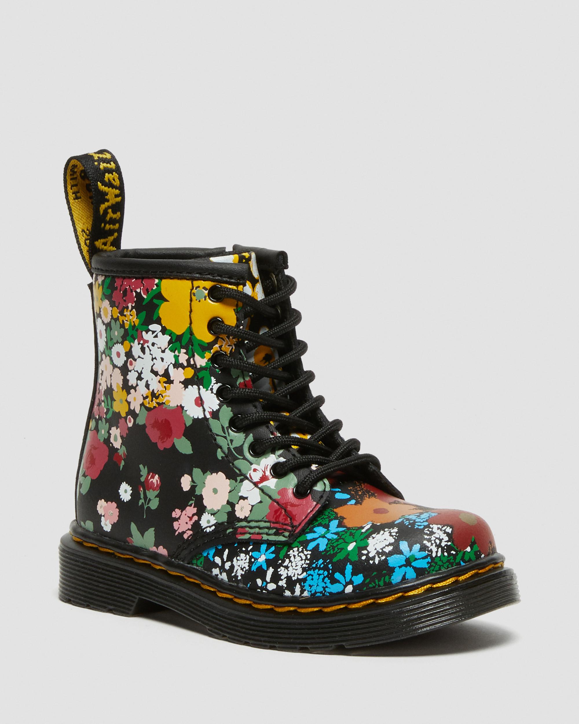 Toddler 1460 Floral Mash Up Hydro Leather Lace Up Boots in BLACK
