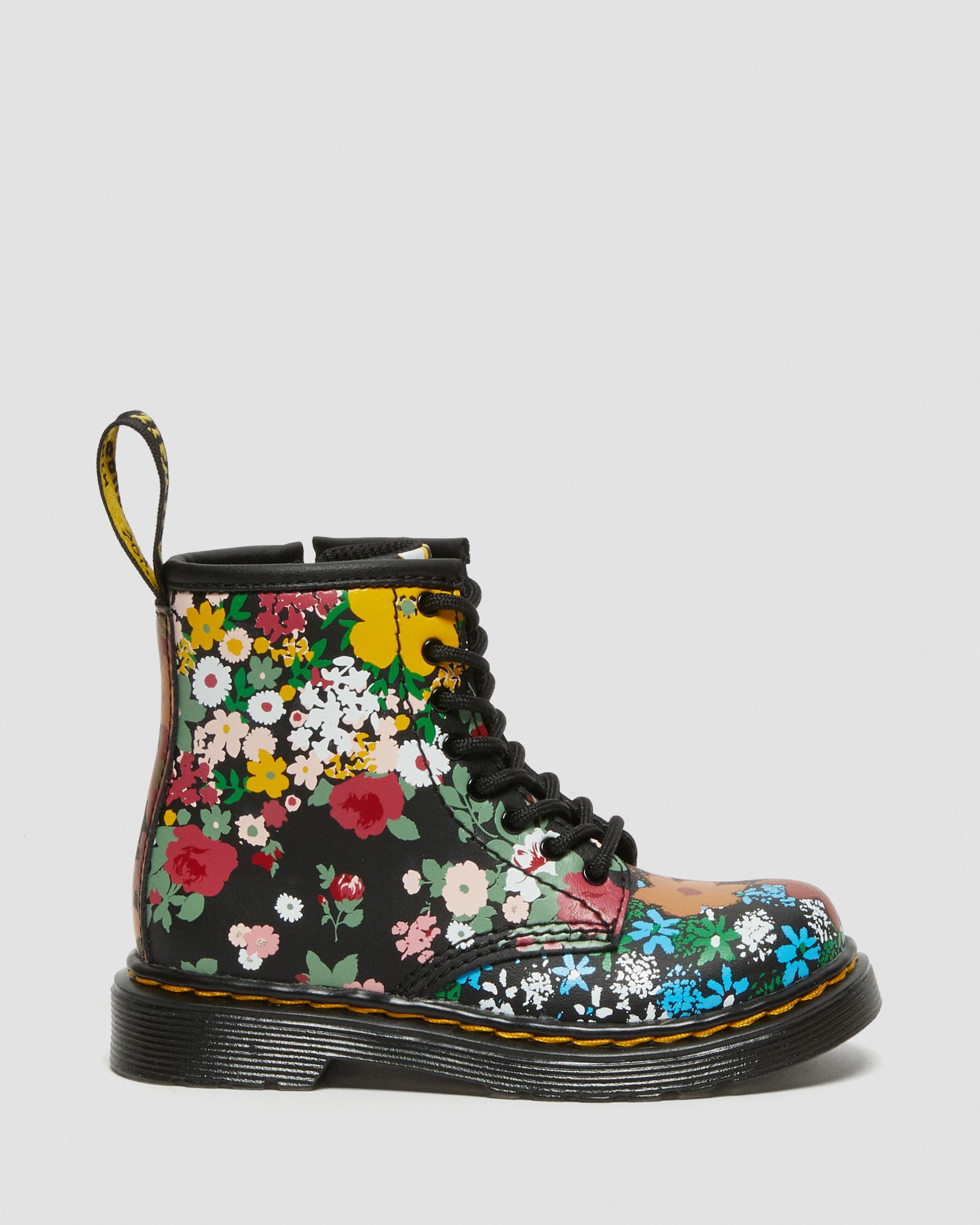 Toddler 1460 Floral Mash Up Hydro Leather Lace Up Boots in BLACK