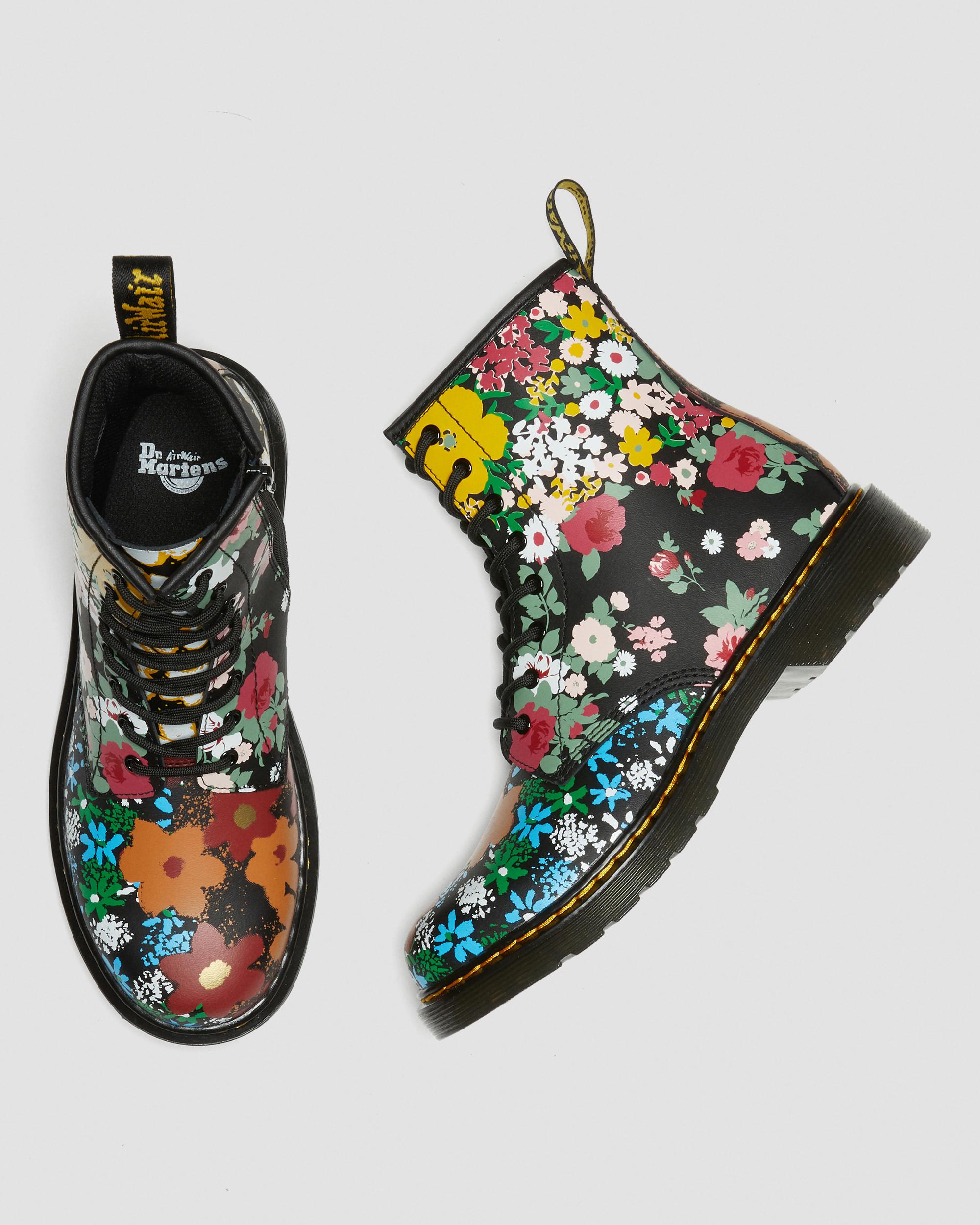 Youth 1460 Dr. Leather Mash Up Black | Floral Martens Boots in Up Lace