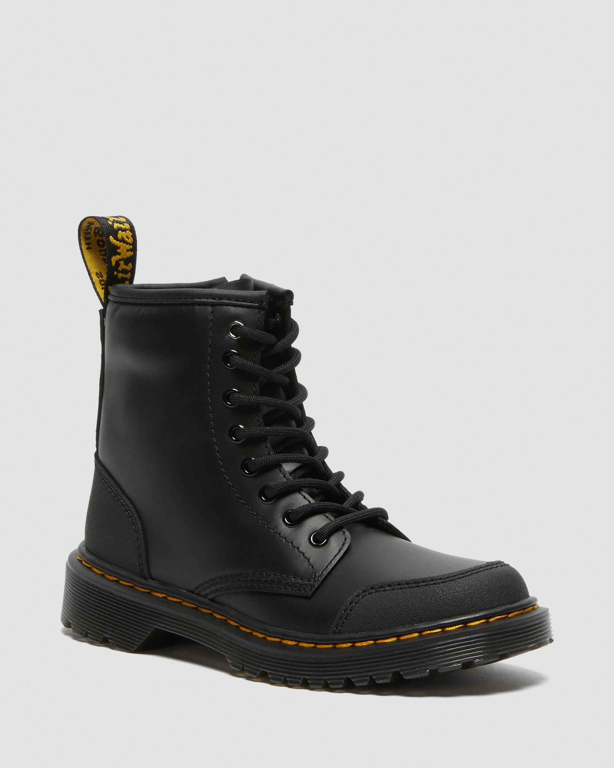 Junior 1460 Overlay Leather Boots in Black | Dr. Martens