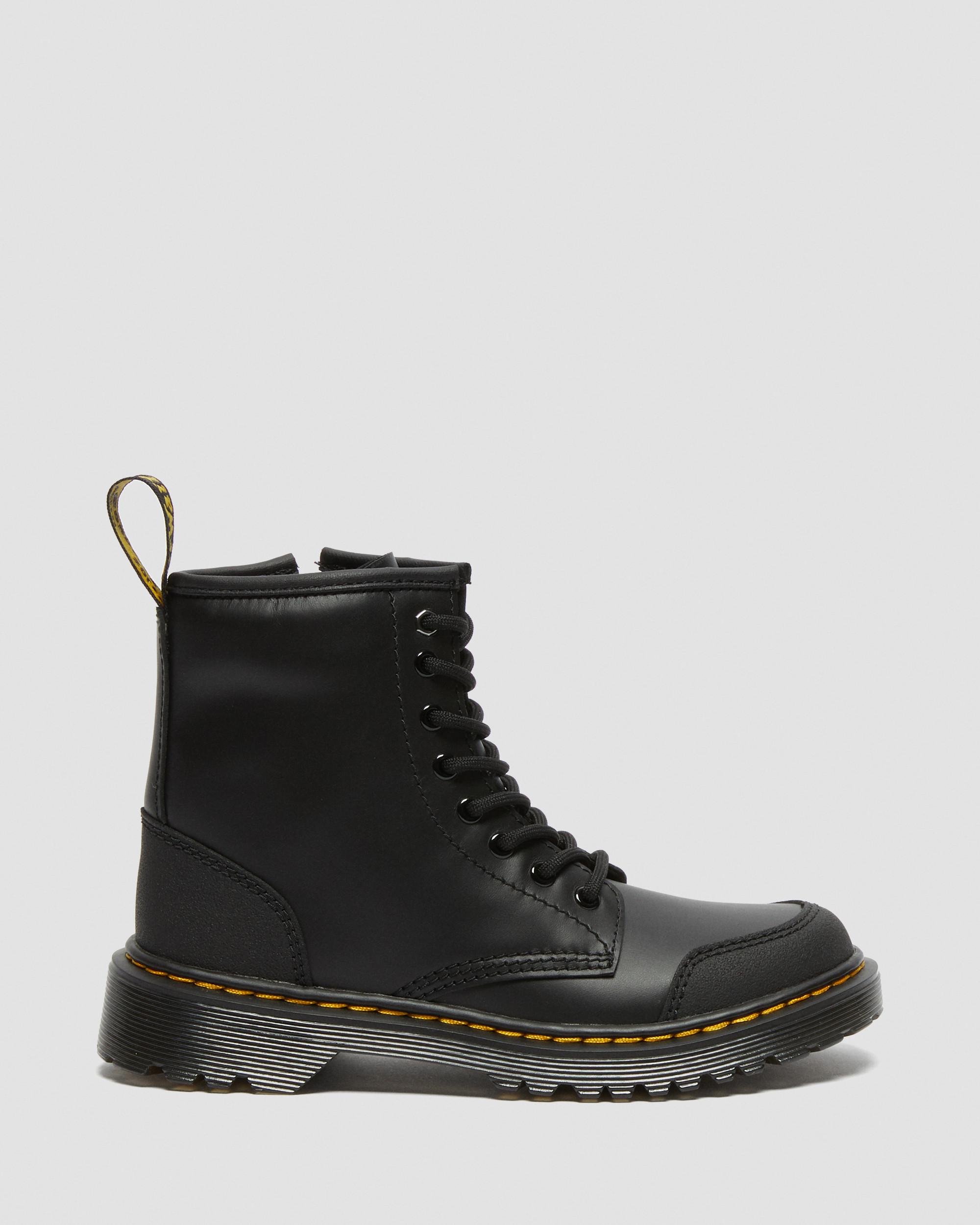 Junior 1460 Overlay Leather Boots in Black | Dr. Martens