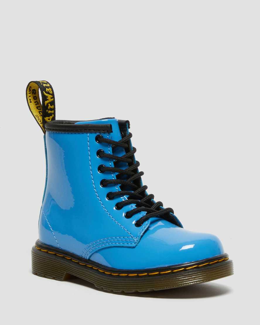Dr. Martens Cuir Boots 1460 en Verni Pour Tout-Petit en Bleu, Taille: 25