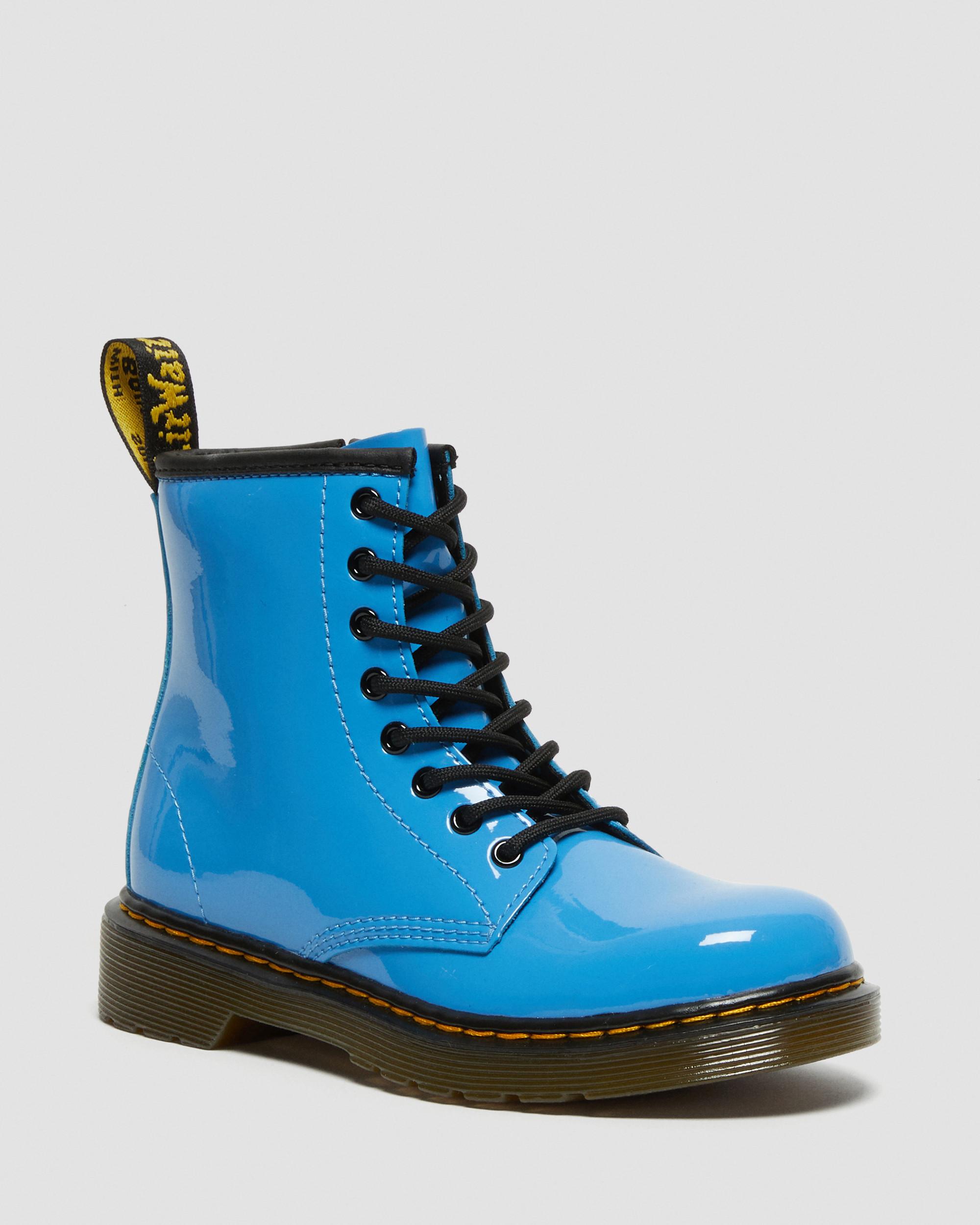 Junior 1460 Patent Leather Lace Up Boots in MID BLUE | Dr. Martens™