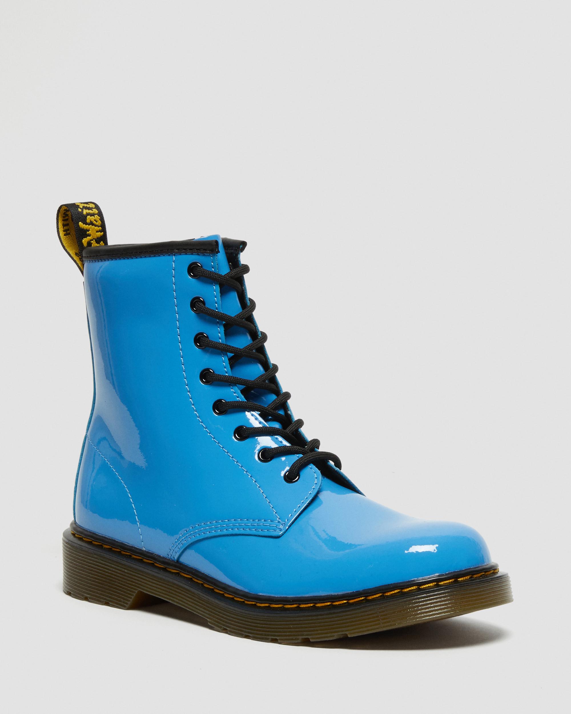 Youth 1460 Patent Leather Lace Up Boots in MID BLUE | Dr. Martens™