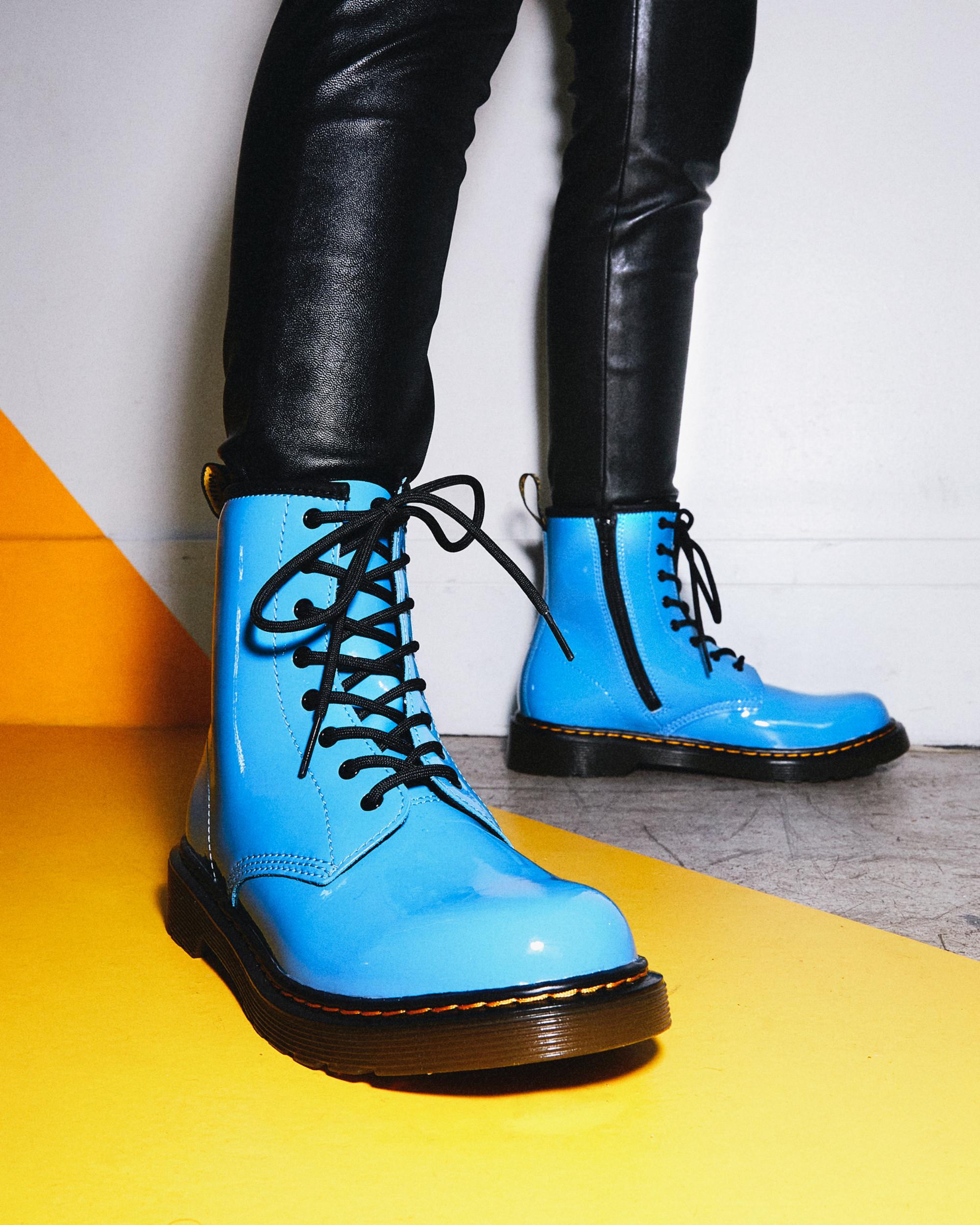 Youth 1460 Patent Leather Lace Up Boots in MID BLUE | Dr. Martens™