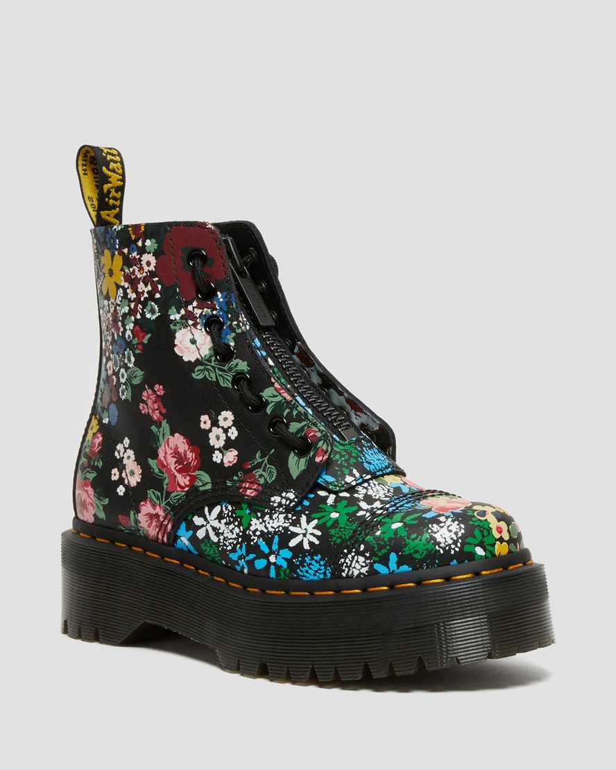 DR MARTENS Sinclair Floral Mash Up Leather Platform Boots