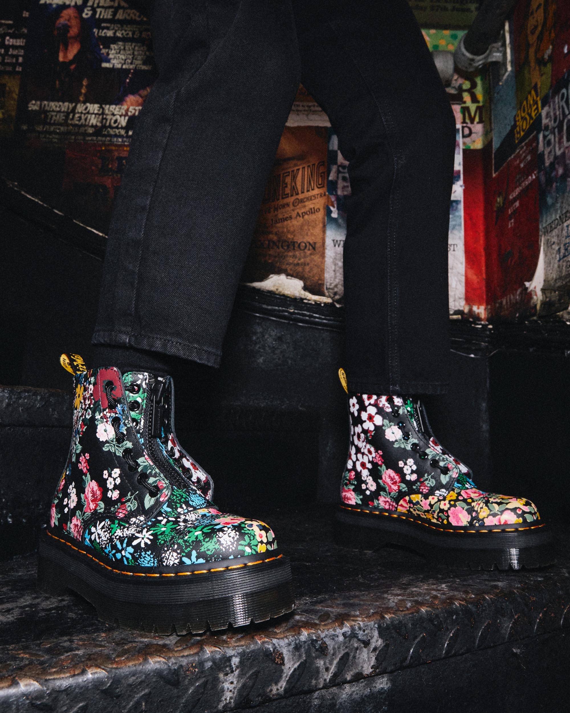 Floral Dr. Platform in Leather Black | Sinclair Up Martens Mash Boots