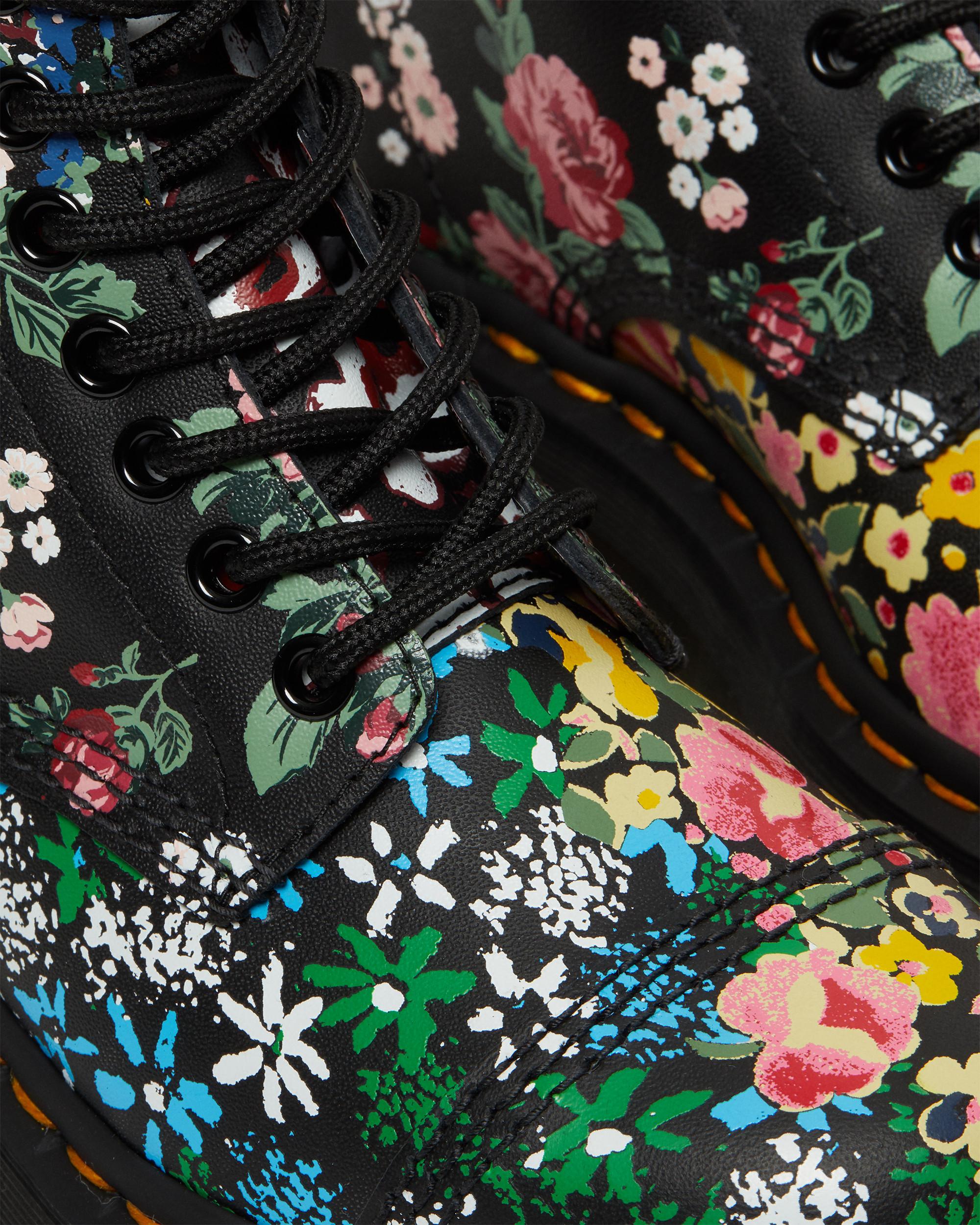 Sinclair Floral Mash Up Leather Platform Boots in BLACK | Dr. Martens™