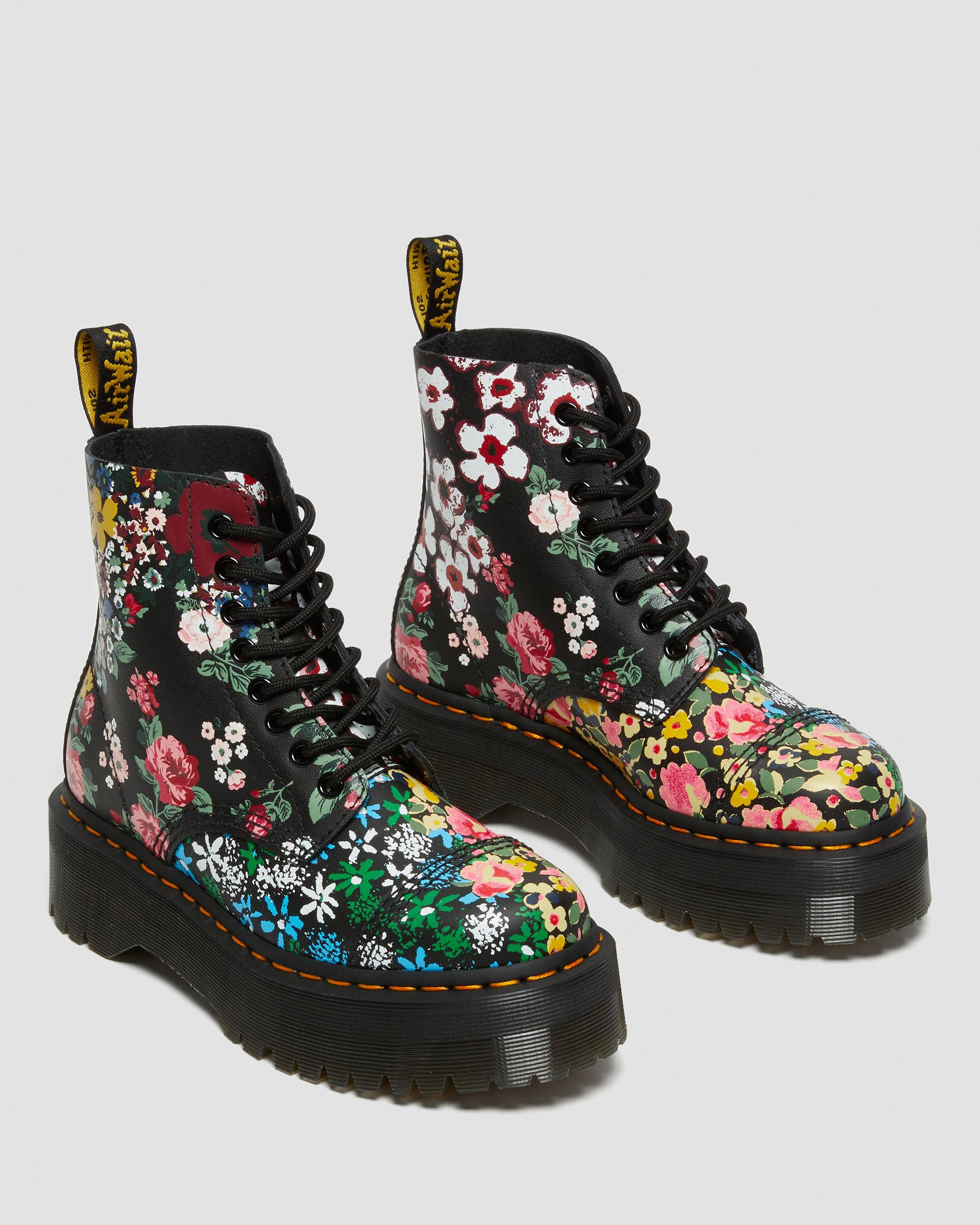 Sinclair Floral Mash Up Leather Platform Boots in BLACK | Dr. Martens™
