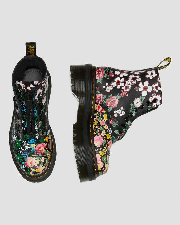 Sinclair Floral Mash Up Leather Platform Boots in Black | Dr. Martens