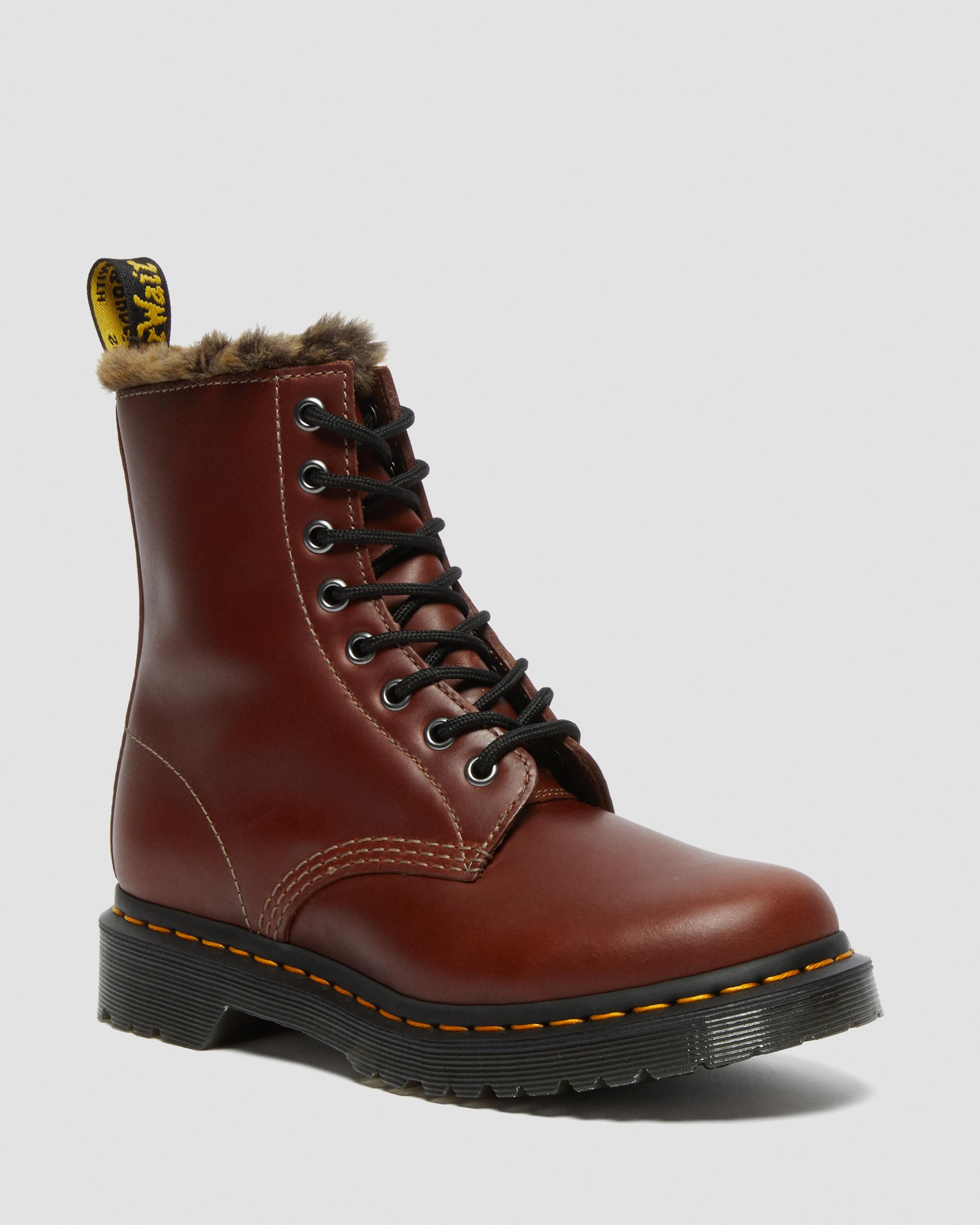 1460 Serena Faux Fur Lined Lace Up Boots in Brown | Dr. Martens