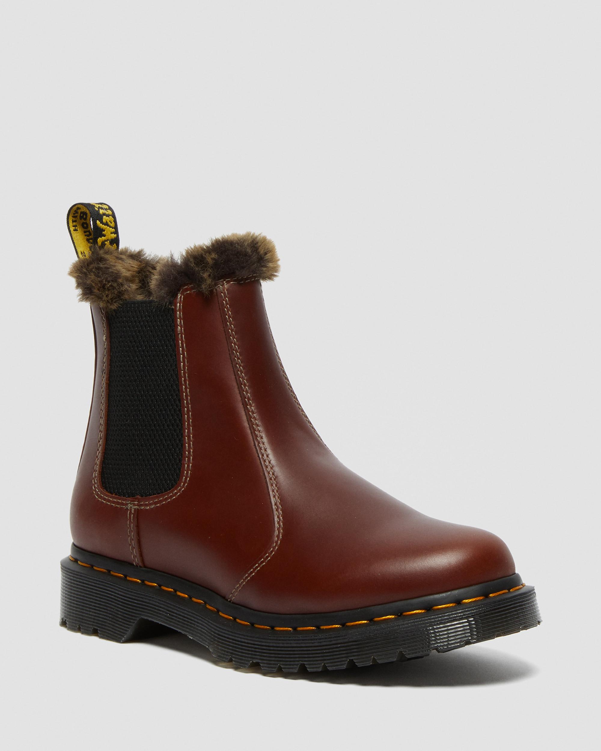 2976 Leonore Abruzzo Faux Fur Lined Chelsea Boots in Brown | Dr. Martens