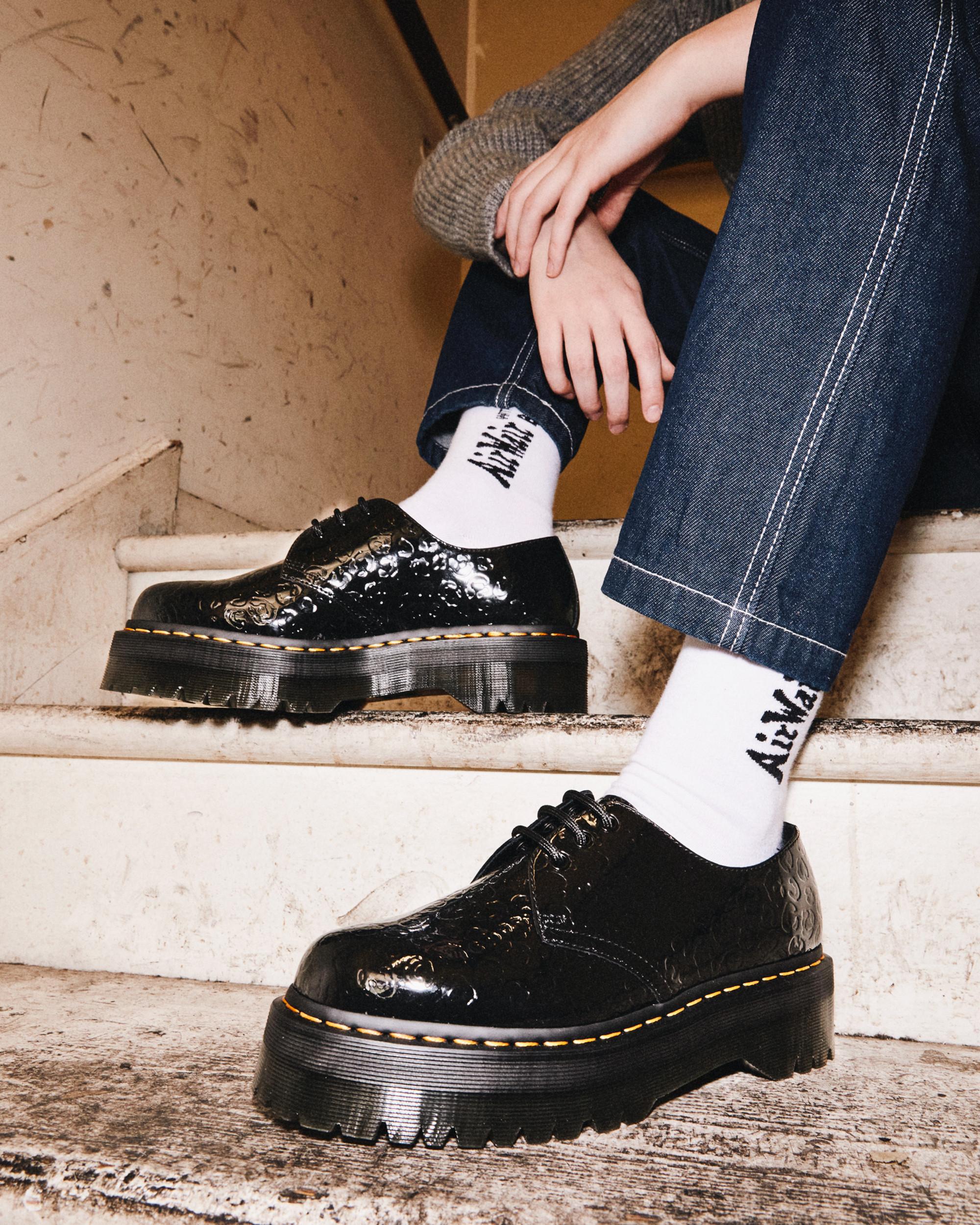 1461 Quad Leopard Emboss Patent Platform Shoes in BLACK | Dr. Martens™