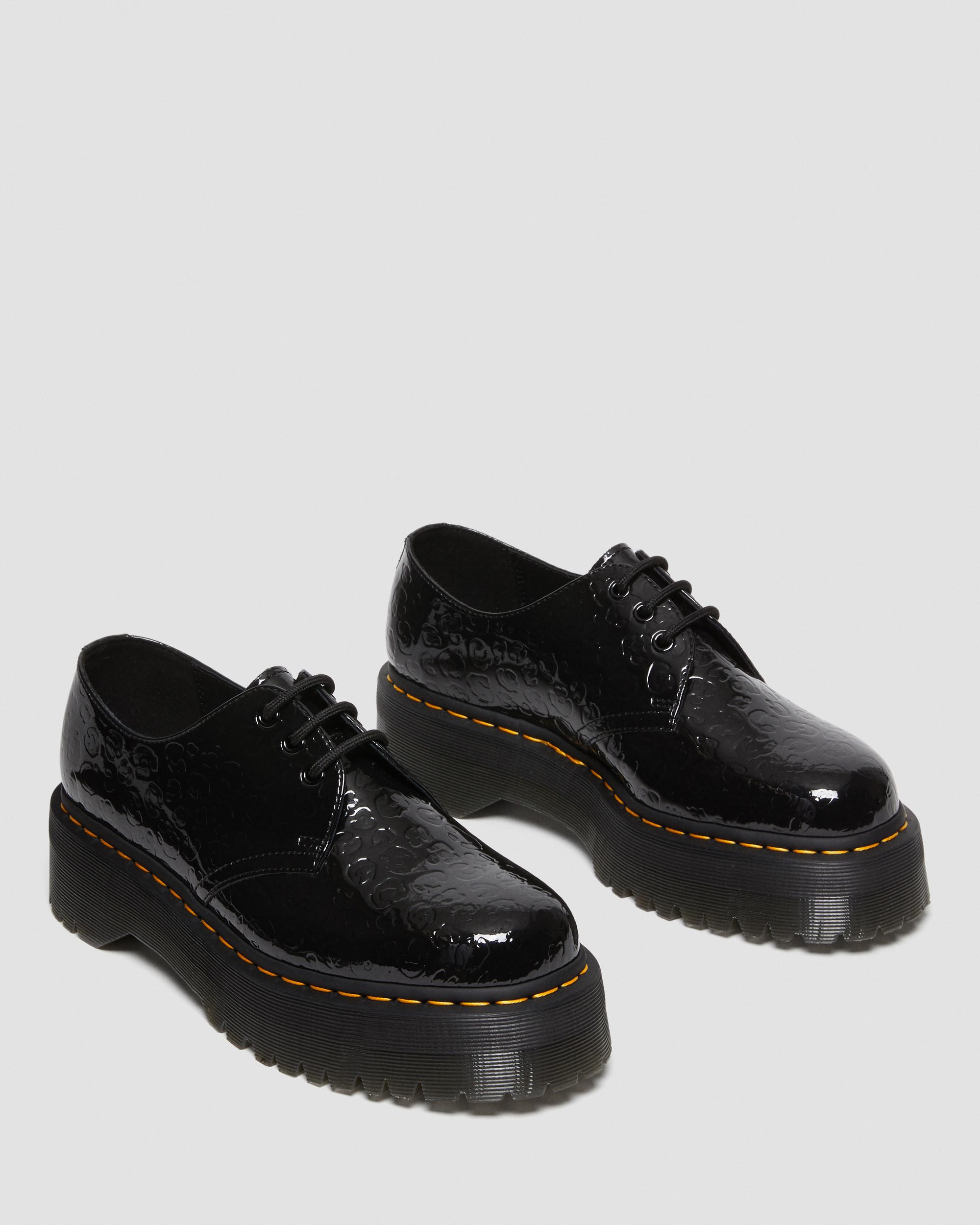 1461 Leopard Emboss Patent Leather Platform Shoes in BLACK | Dr